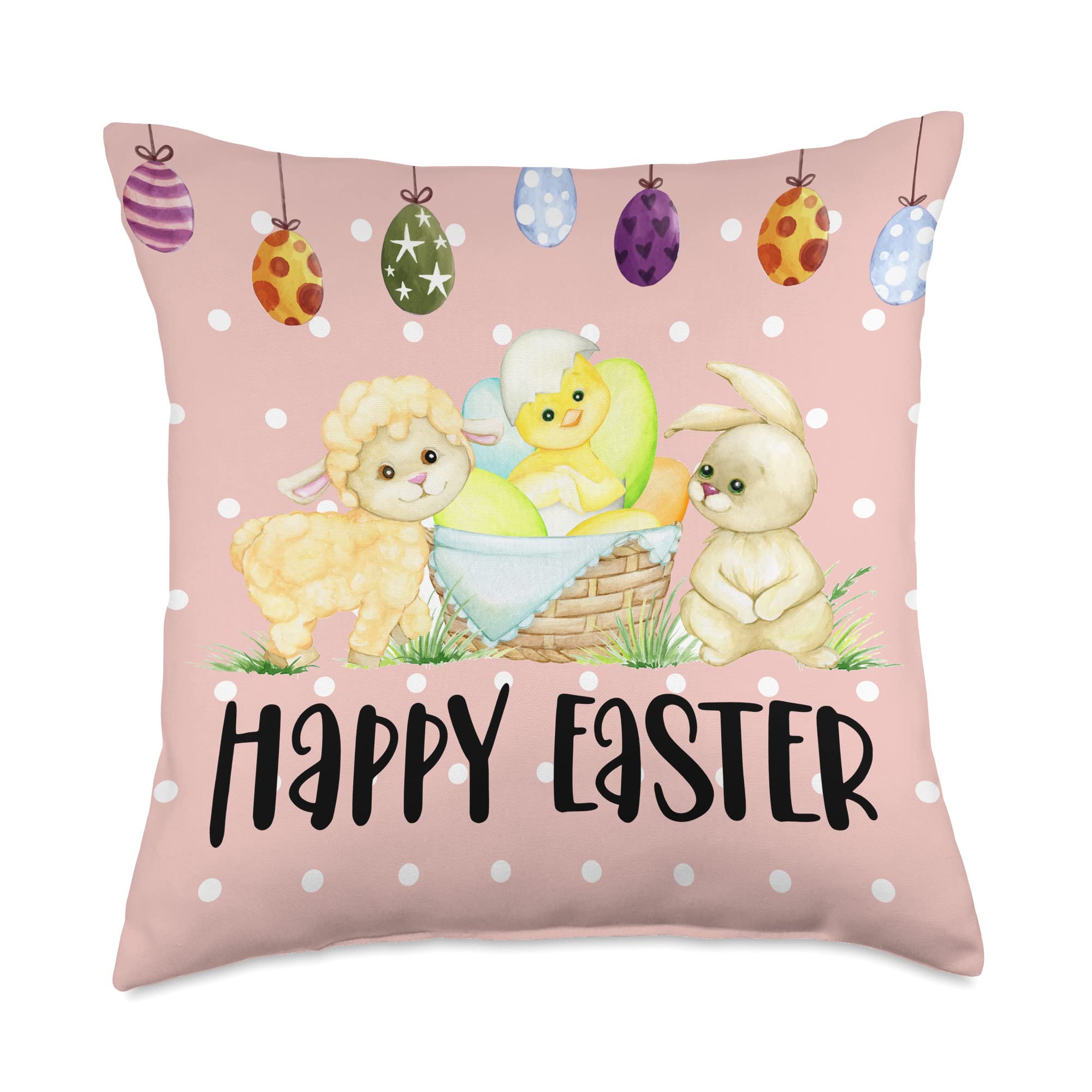Easter Bunny Throw Pillow - 18x18 Inch Multicolor Watercolor Lamb & Chick Design - Perfect for Easter Decor, Spring Home Decor, and Cozy Living Room Accents