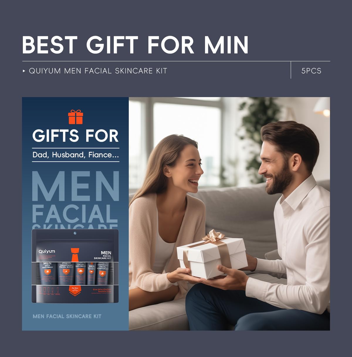 Men's Skincare Travel Kit - 5pcs Hydrating Facial Set with Cleanser, Scrub & Creams for Daily Routine & Travel