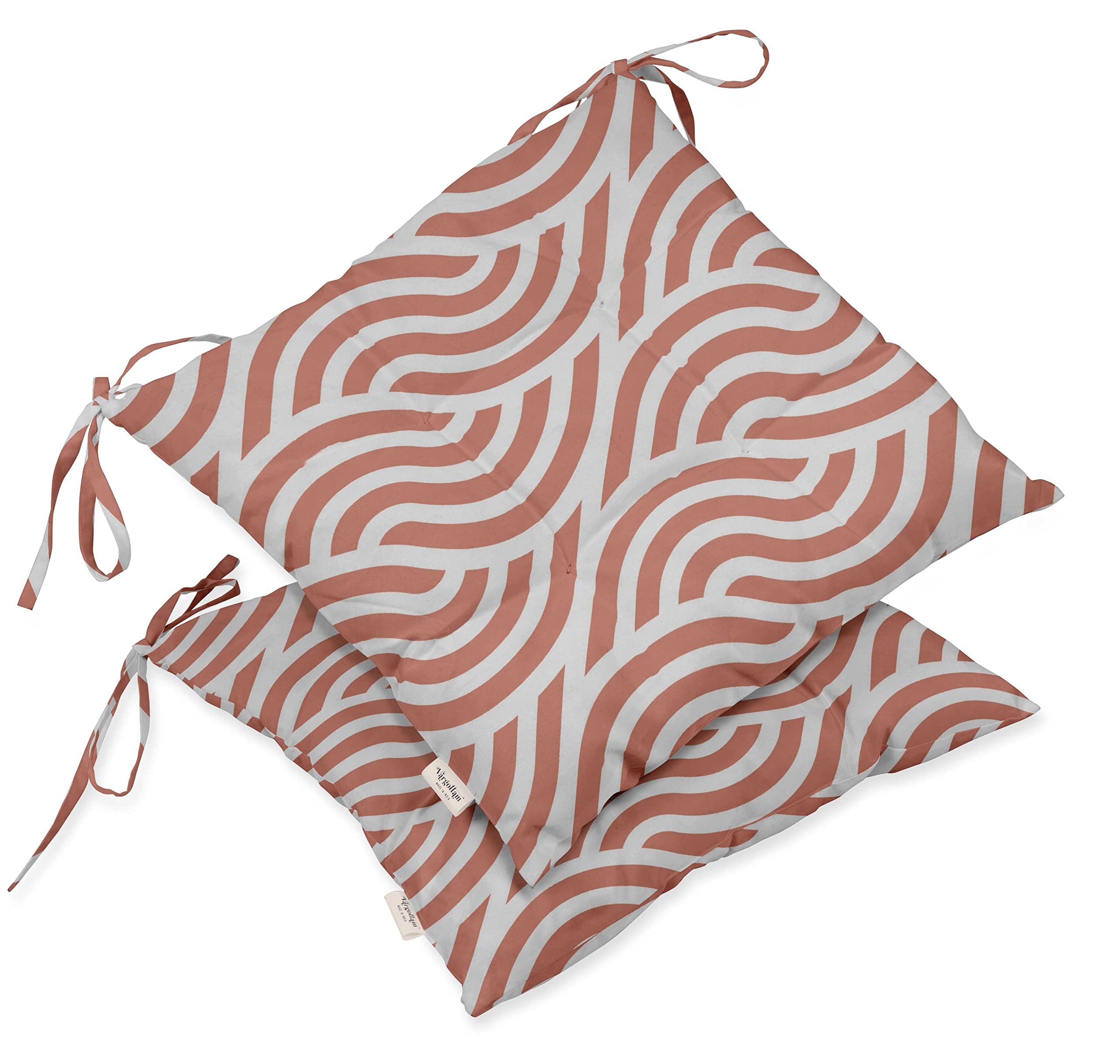 Waterproof 19-Inch Square Patio Cushion Set of 2 - Indoor/Outdoor Tufted Printed Seat Cushions for Garden, Deck, Poolside Furniture - Orange Abstract Design | Weather Resistant & Durable