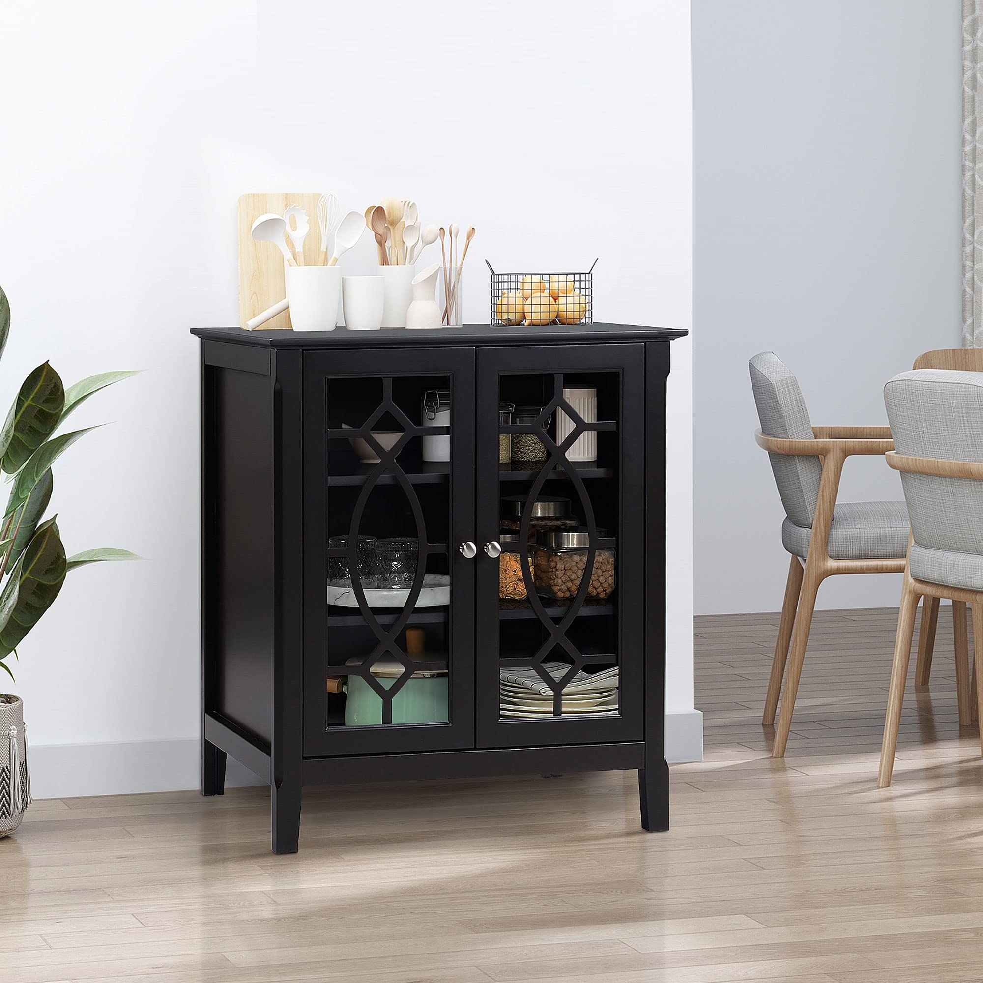 HOMCOM Sideboard Buffet Cabinet - Kitchen Storage Cabinet with Double Glass Doors & Adjustable Shelves, Espresso Finish - Perfect for Dining Room, Living Room, and Kitchen Organization