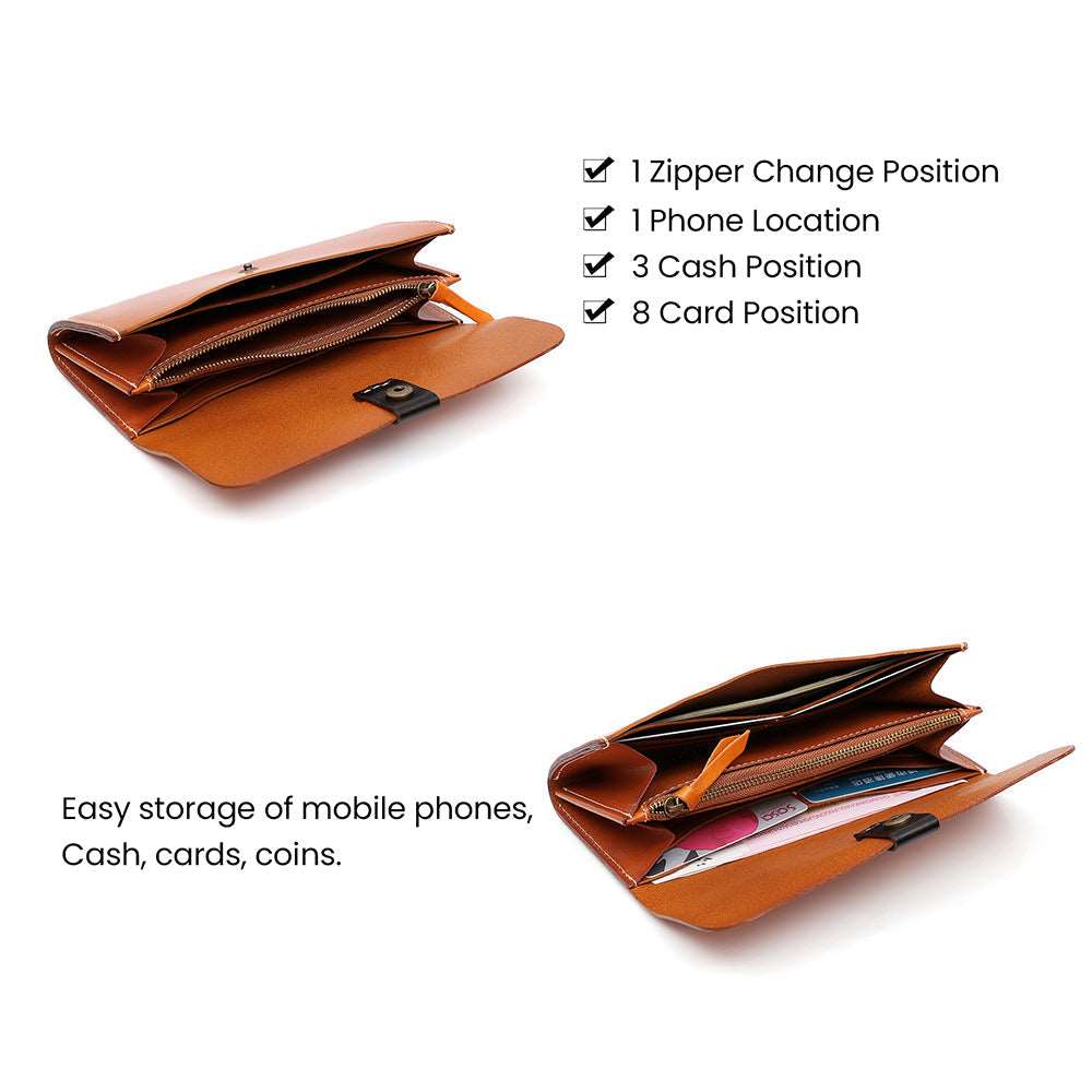 Handmade Genuine Leather Long Bifold Wallet for Women - Slim RFID Blocking Wallet with Multiple Card Slots & ID Window - Perfect for Everyday Use, Travel, and Gift Giving