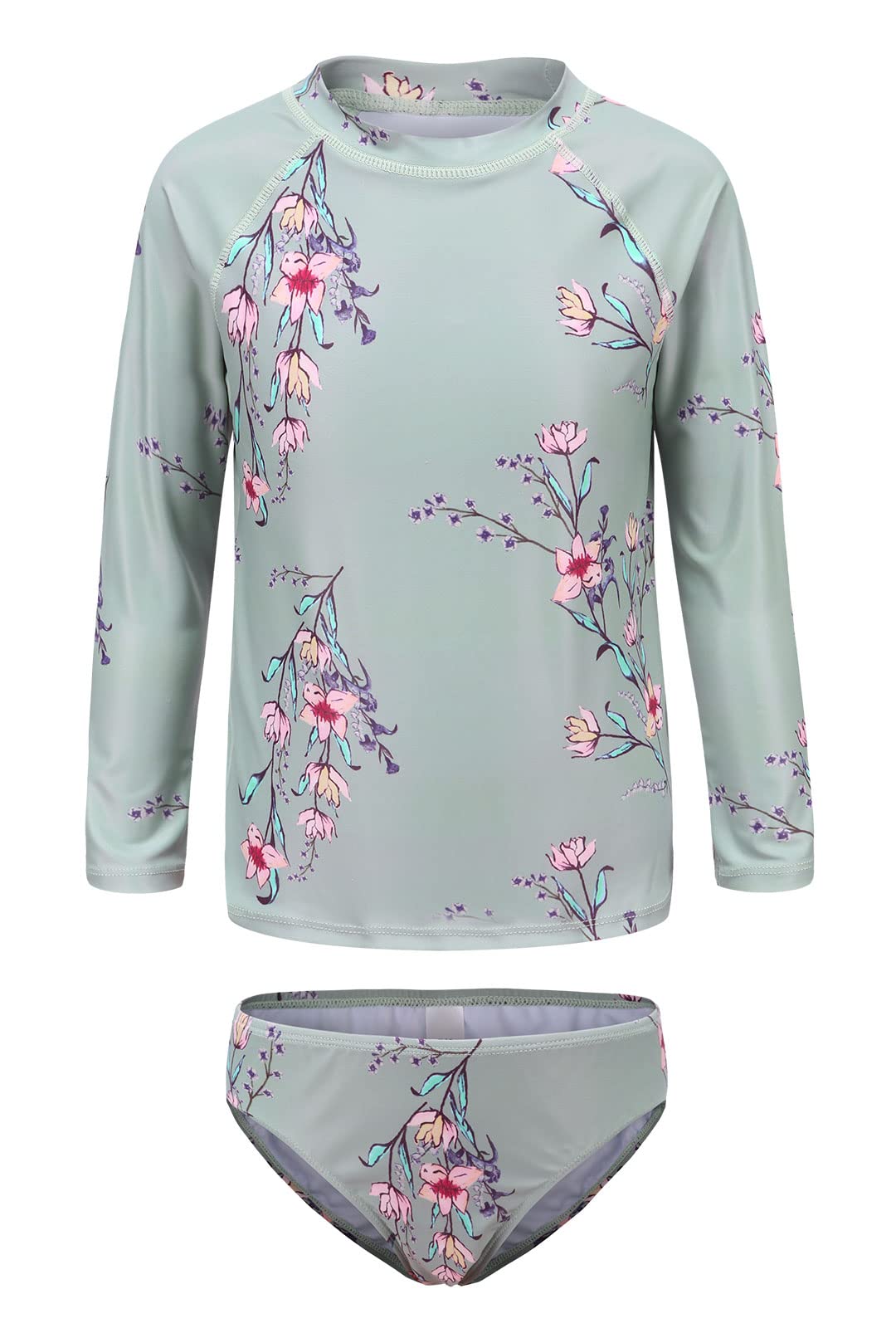 Girls Long Sleeve Rash Guard Swim Set - UPF 50+ Tie Dye Two Piece Bathing Suit for Kids | Beach, Pool & Water Park Protection