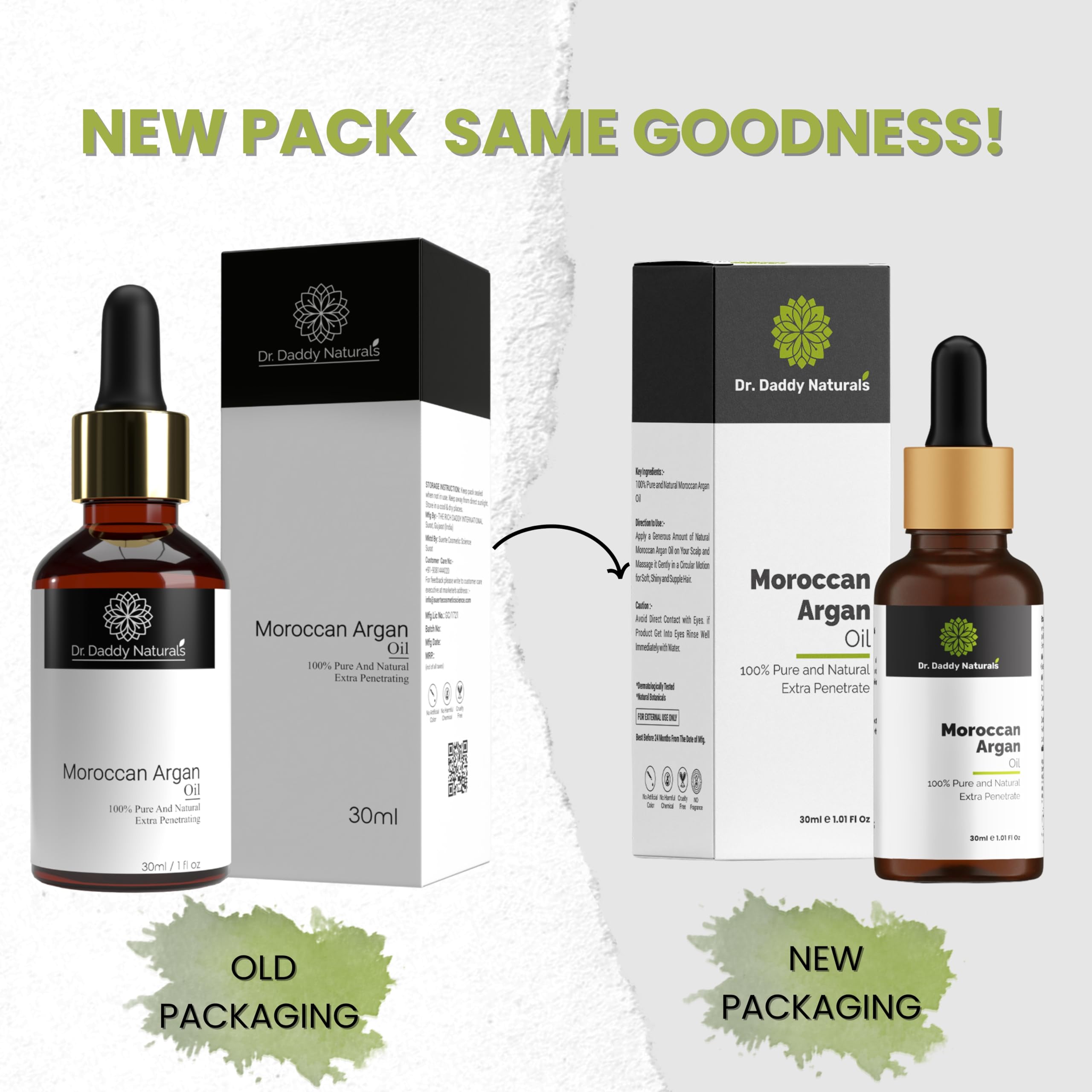 Dr. Daddy Naturals 100% Pure Organic Cold Pressed Moroccan Argan Oil for Hair, Face & Skin - Frizz Control, Daily Nourishment, Stronger Hair Growth - 30ml | Perfect for Dry Hair Treatment, Skin Hydration & Anti-Aging Care