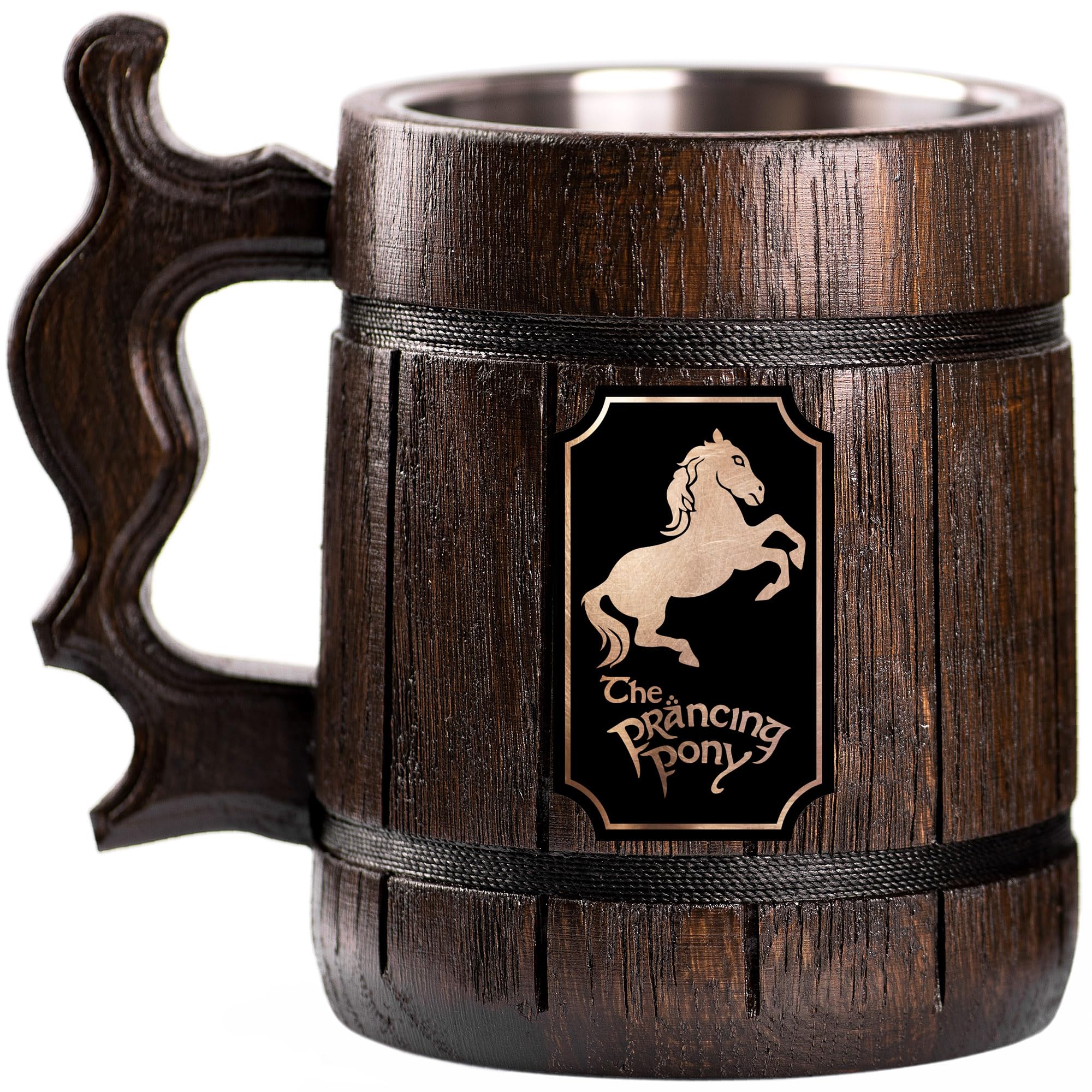 Personalized Lord of the Rings Prancing Pony Beer Stein - Custom Engraved Wooden Tankard Mug for Men, Gamer Gifts, Anniversary & Birthday Present for Him, Dad, Father - Perfect for Weddings, Geek Decor & Fantasy Themed Parties