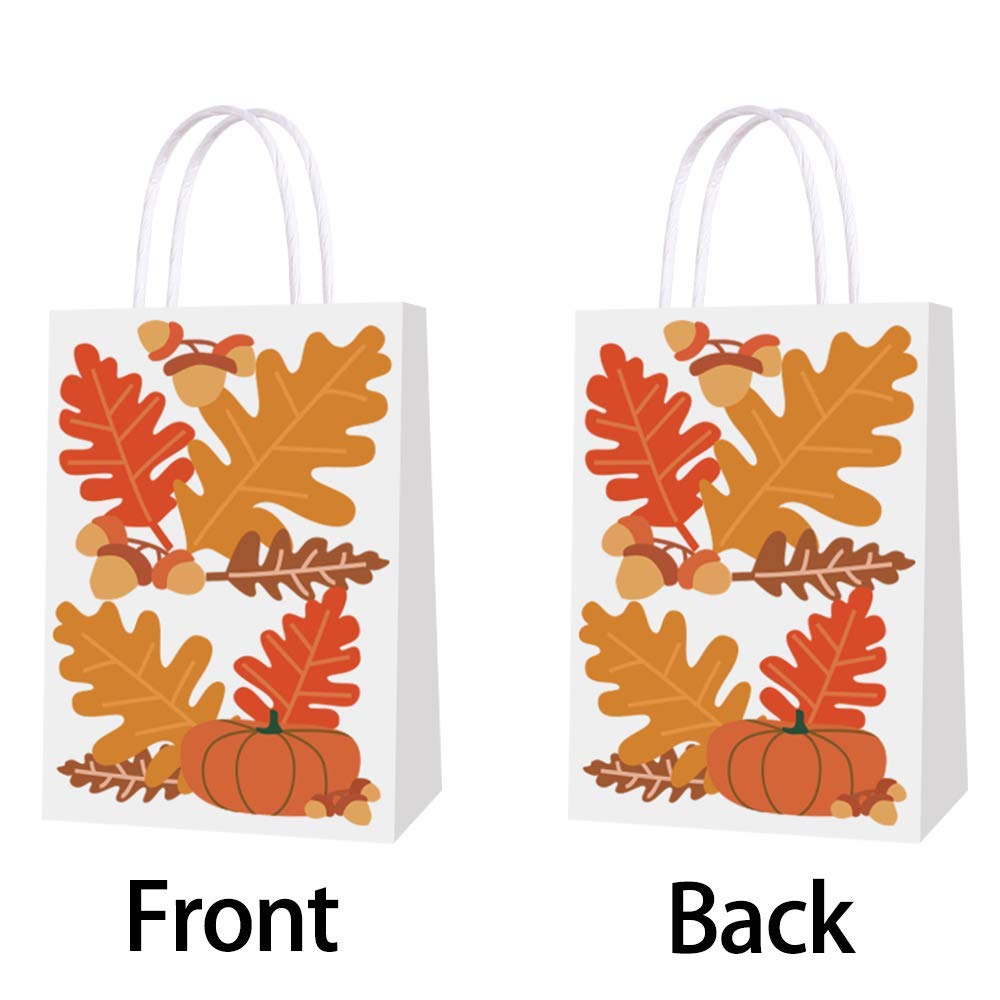 BCHOCKS 16-Piece Autumn Gift Bags Set - Maple Leaf, Pumpkin & Chestnut Print Party Favor Bags with Handles | Perfect for Fall Weddings, Birthday Parties, Bridal Showers & Thanksgiving Celebrations