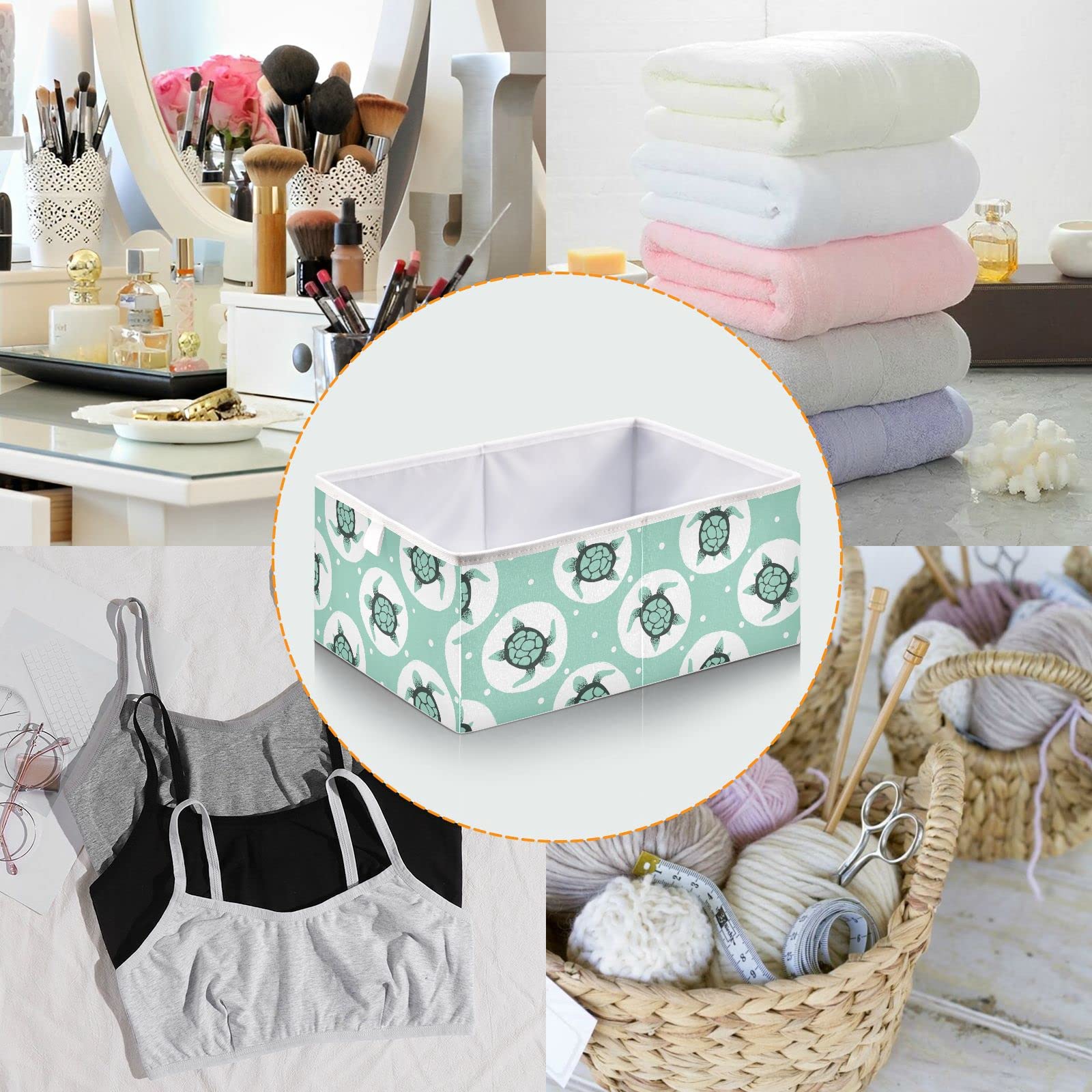 Ollabaky Cute Sea Turtle Foldable Storage Cube Bin - Canvas Cloth Organizer Box with Handle for Closet, Nursery, Shelves & Toy Storage - Perfect for Kids' Room, Playroom & Home Organization