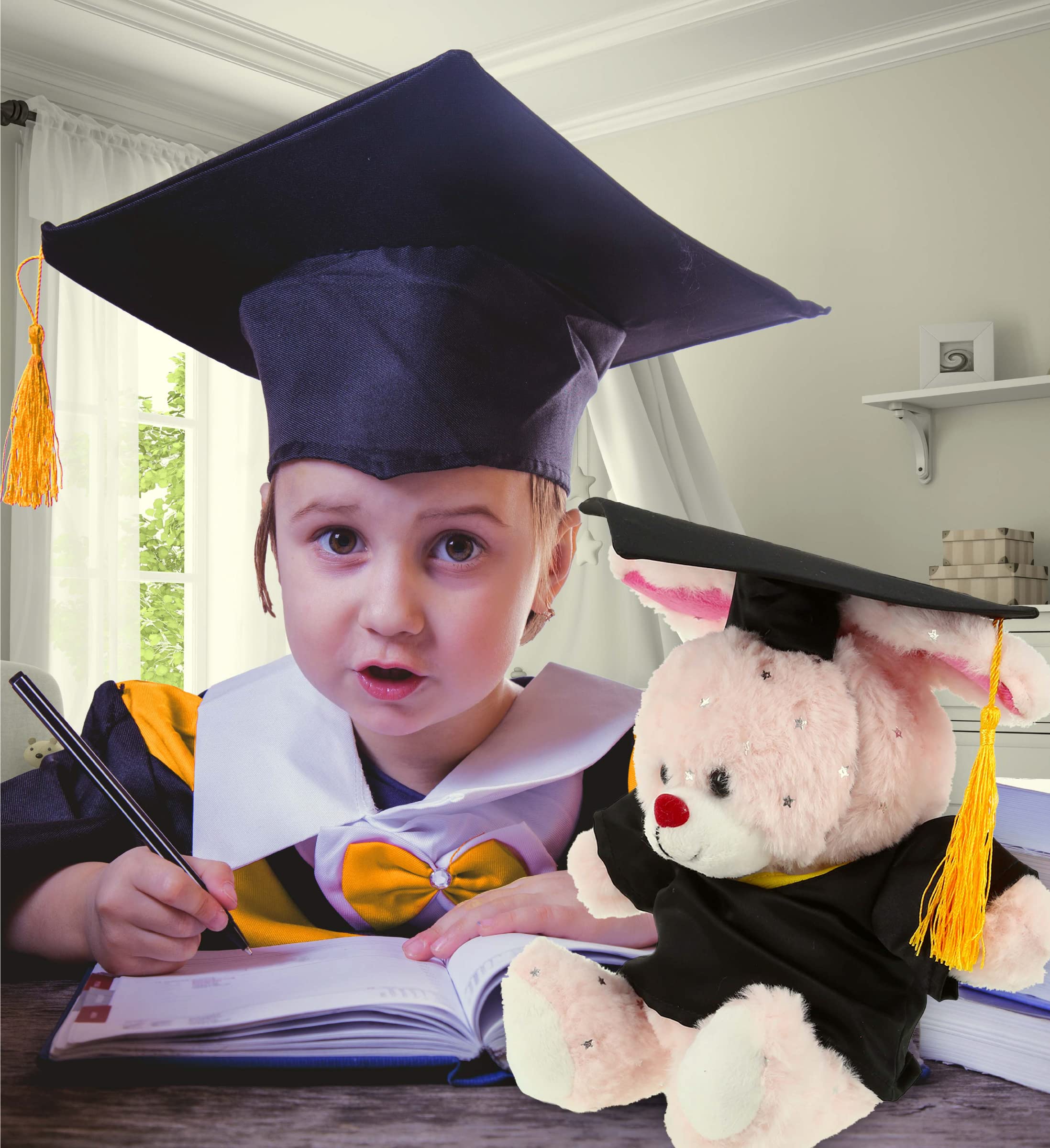 Rose Gold Bunny Graduation Plush Toy - 8 Inch Super Soft Stuffed Animal with Gown & Cap - Personalized Graduation Gift for Kids & Students - Perfect for Graduation Parties, School Celebrations & Gift Giving