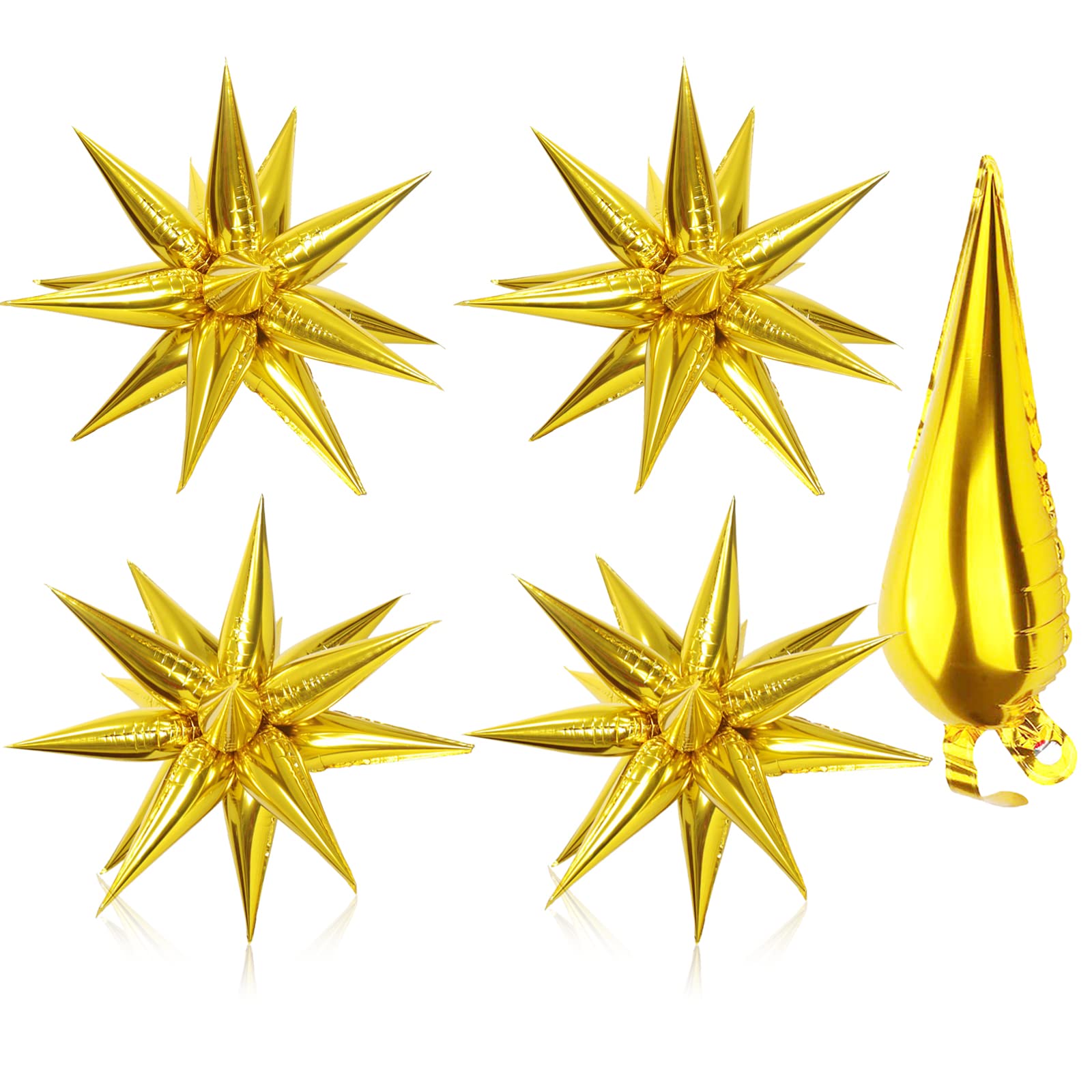 50 Pcs Gold Star Foil Balloons - Metallic Starburst Cone Mylar Balloons for Party Decorations, Christmas, Birthday, Wedding & Baby Shower - Perfect for Ceiling, Wall & Table Centerpiece Decor