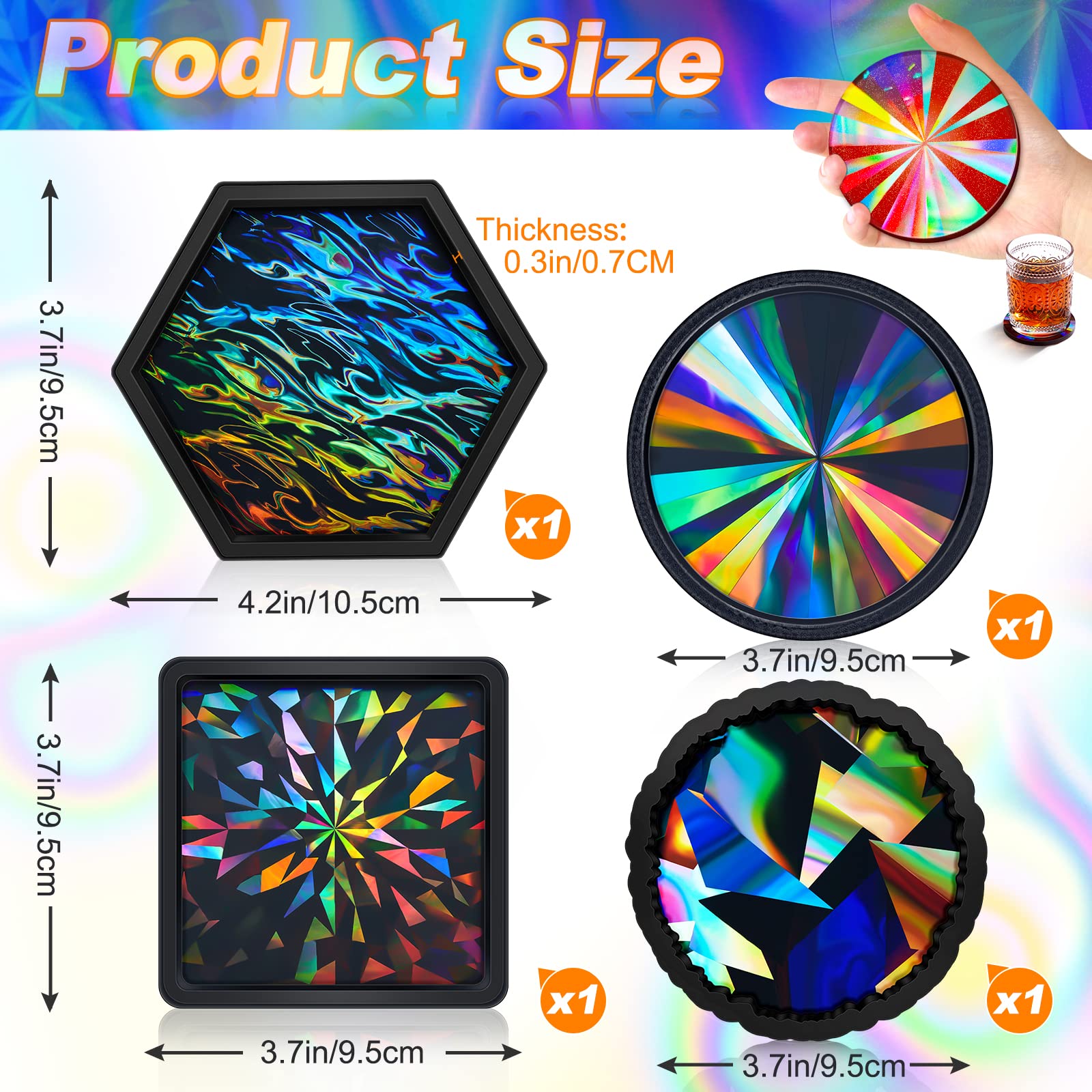 4 Pcs Holographic Resin Mold Silicone Coaster Epoxy Molds for DIY Craft, Cup Mats, Home Decor - Multiple Styles (Perfect for Party Decor, Table Setting, and Gift Making)
