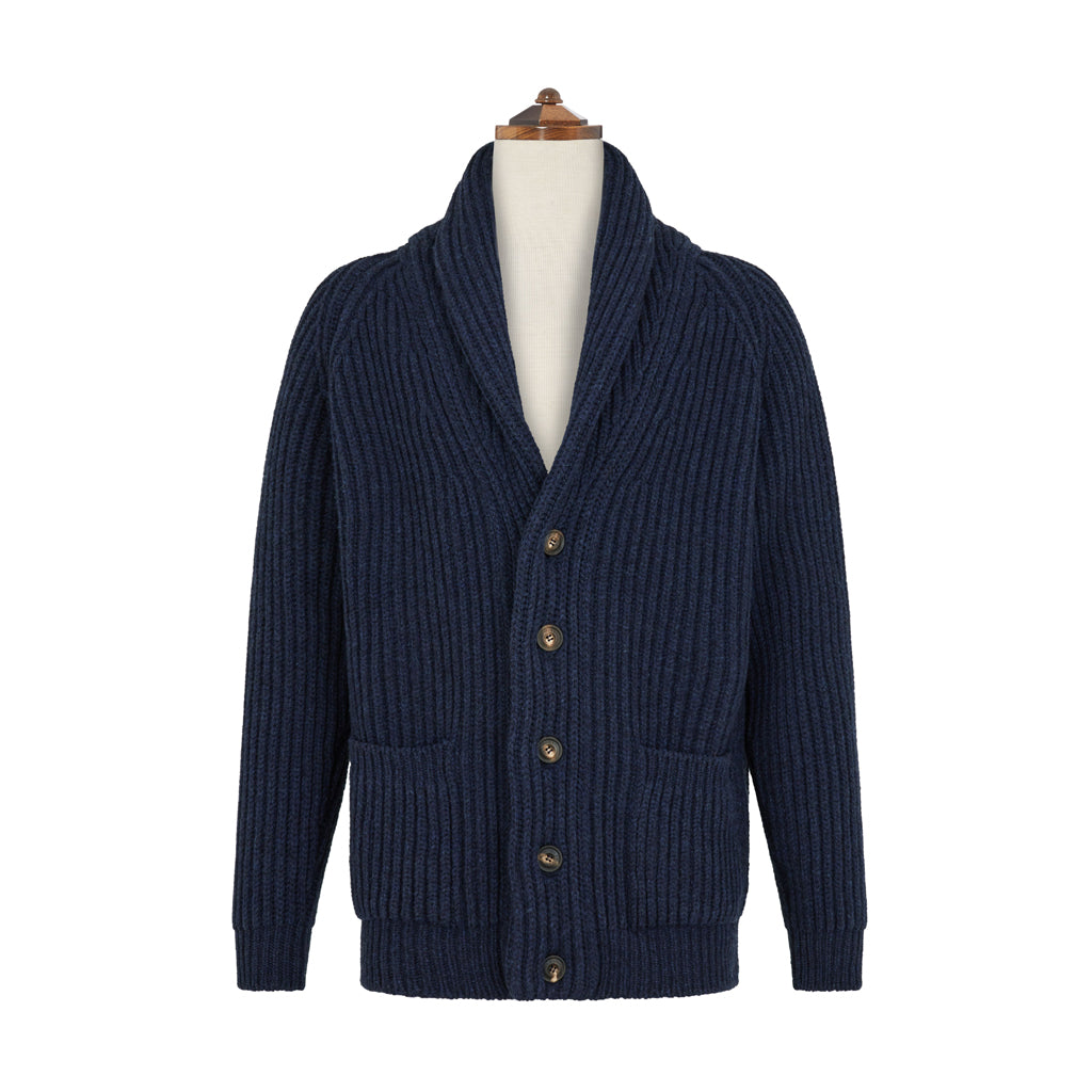 Kelso Navy Ribbed Shawl Cardigan for Women - Soft Knit Wrap Sweater | Cozy Fall & Winter Layering, Office Wear, Casual Outfits