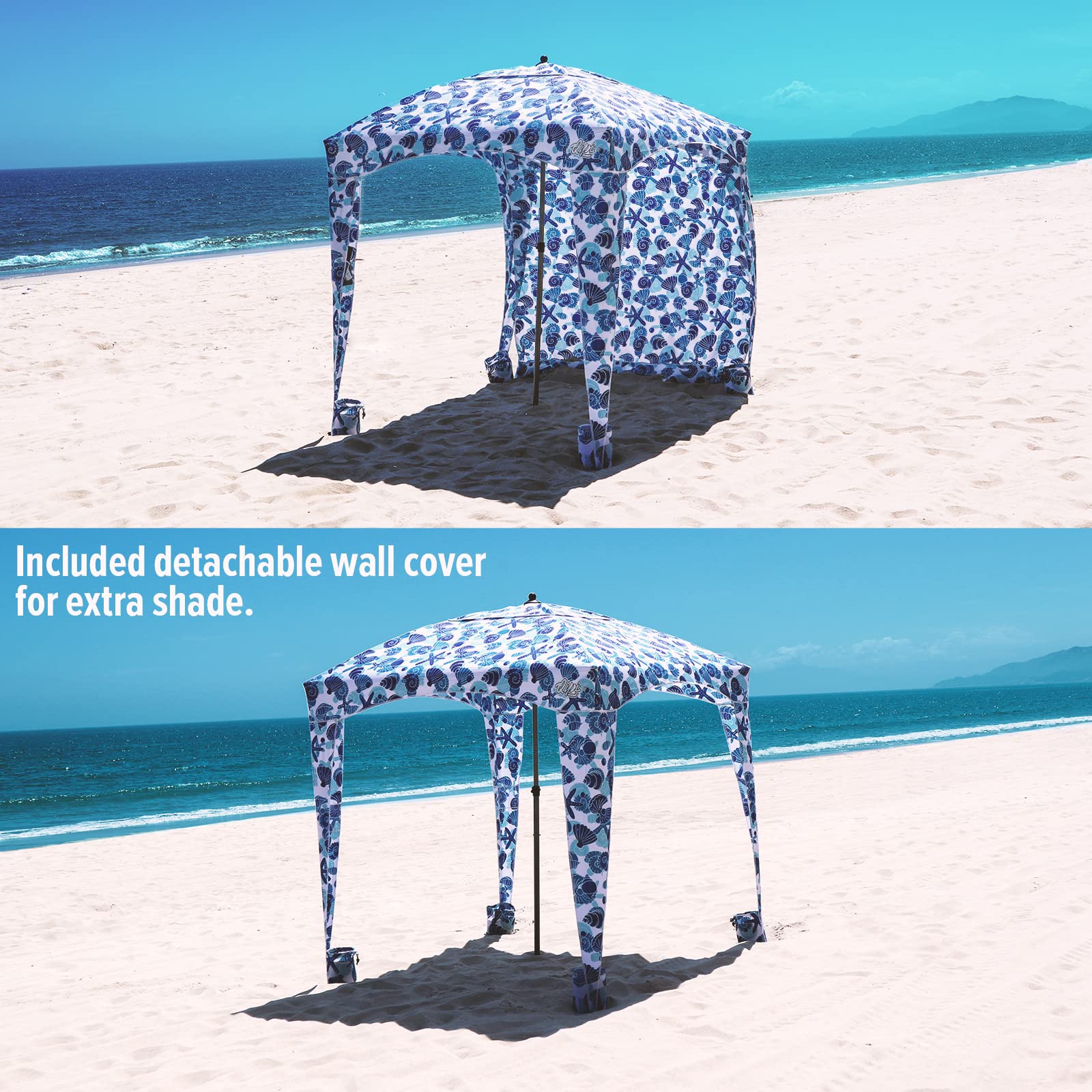 Qipi Beach Cabana - 6' x 6' Portable Sun Shelter with UPF 50+ UV Protection, Waterproof Canopy & Included Side Wall - Easy Setup Beach Tent for Family, Kids & Friends - Perfect for Beach Days, Pool Parties & Outdoor Adventures