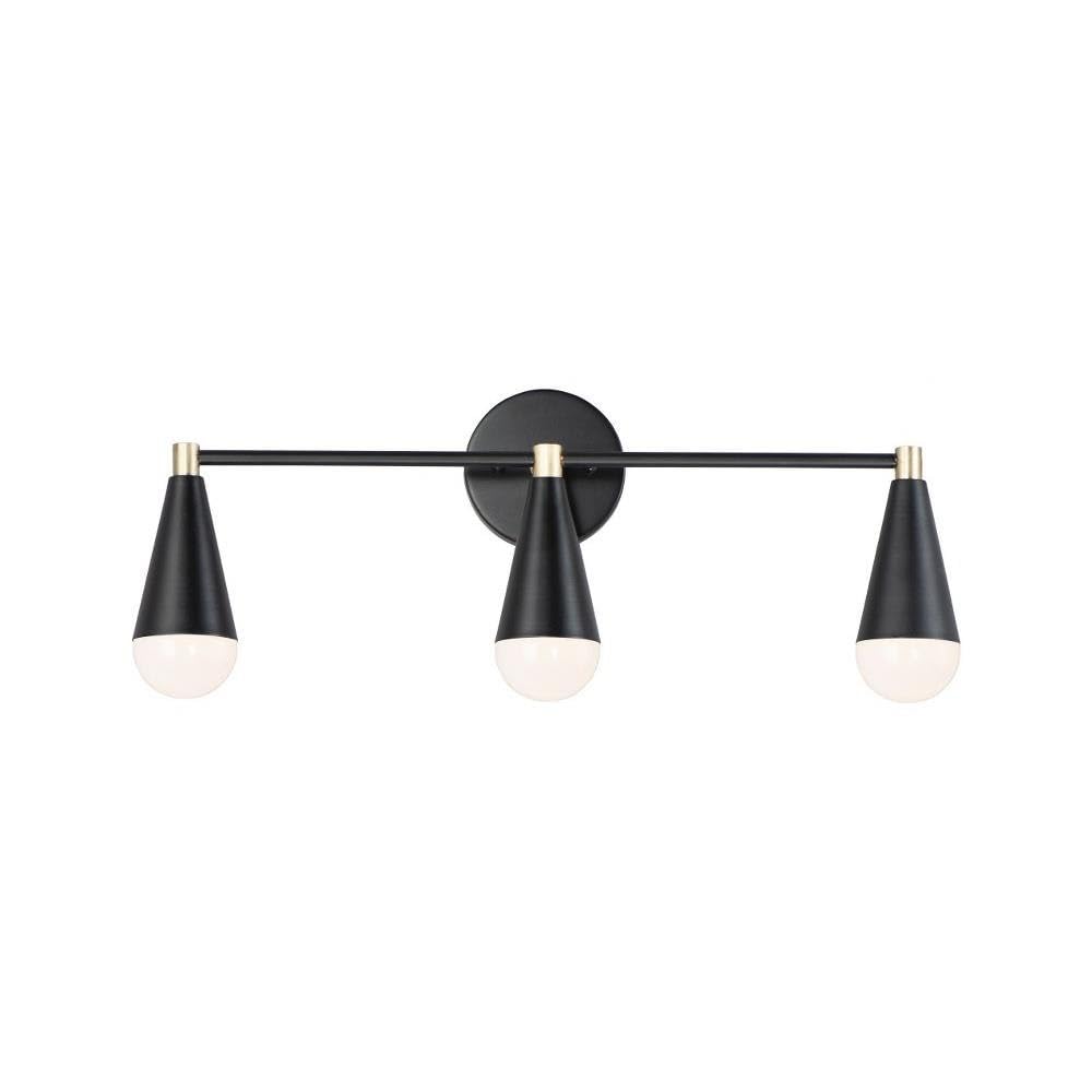Maxim Lovell 3-Light Bathroom Vanity Fixture - Black/Satin Brass Finish with LED Lighting - Perfect for Modern Bathroom, Powder Room, or Master Suite Decor