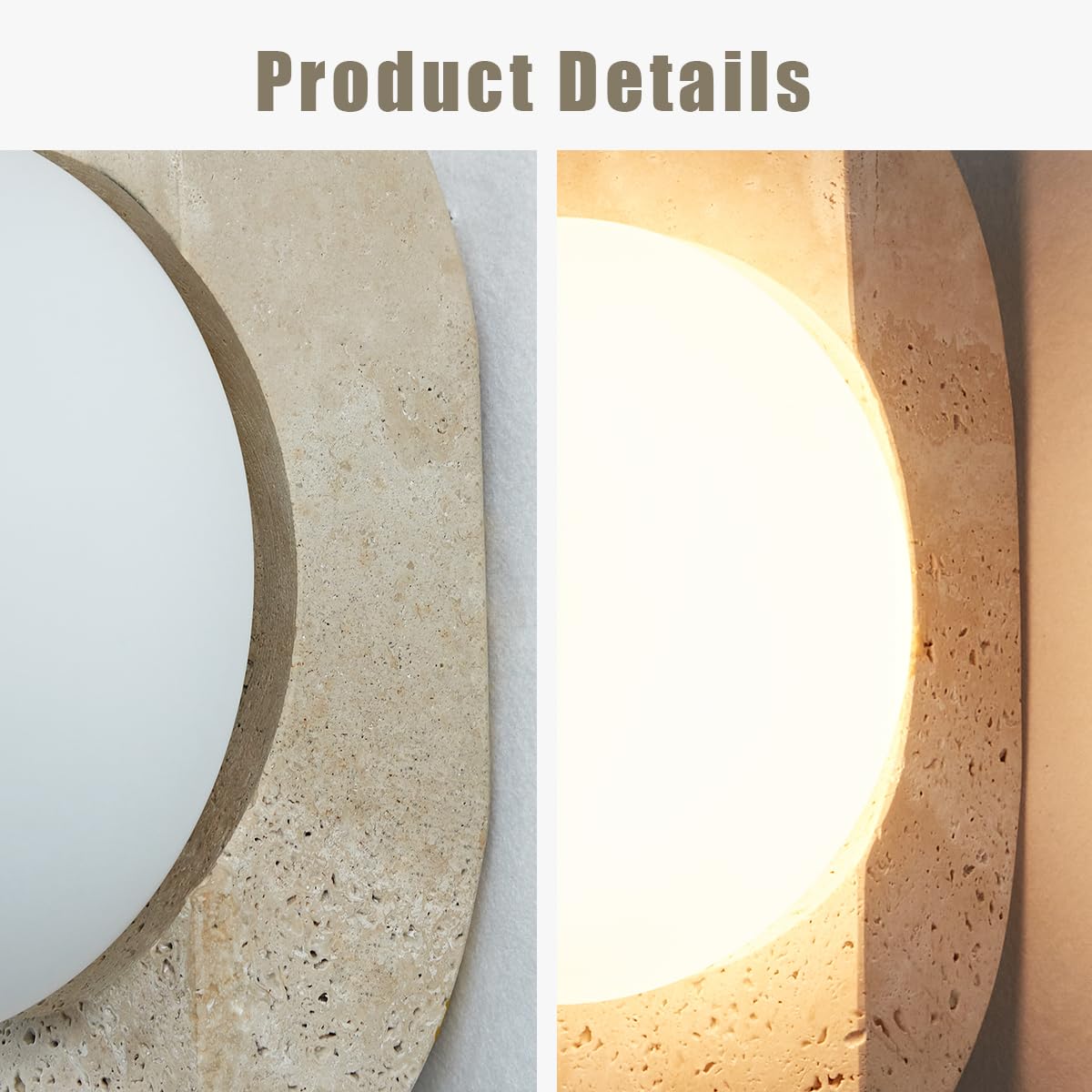 Handmade Travertine Wall Lamp - Organic Marble Wall Sconce with Milk Glass Shade, Natural Style Mounted Light for Entryway, Hallway, Bedroom & Living Room | Perfect for Modern Home Decor, Hotel Lighting and Cozy Ambiance