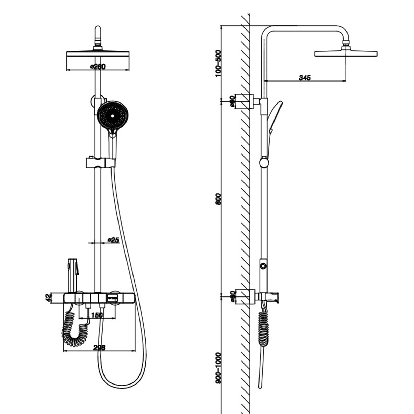 Boyuan Digital Display Brass Mixer Tap - 4 Function Shower System with Round Rainfall Shower Head, 3 Mode Hand Shower & Bidet Sprayer, Adjustable Hot/Cold Water - Perfect for Modern Bathroom Renovation and Spa-Like Shower Experience