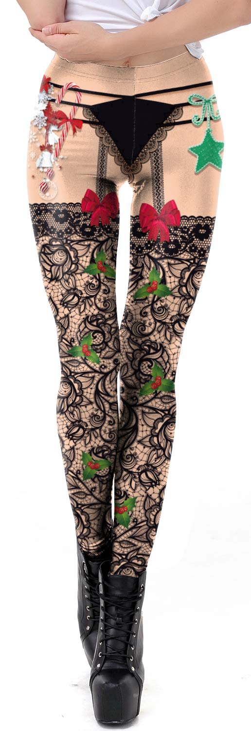 Jumppmile Women's Ugly Christmas Leggings - Festive 3D Printed Holiday Pants | Perfect for Christmas Parties, Family Gatherings & Funny Gift Exchanges