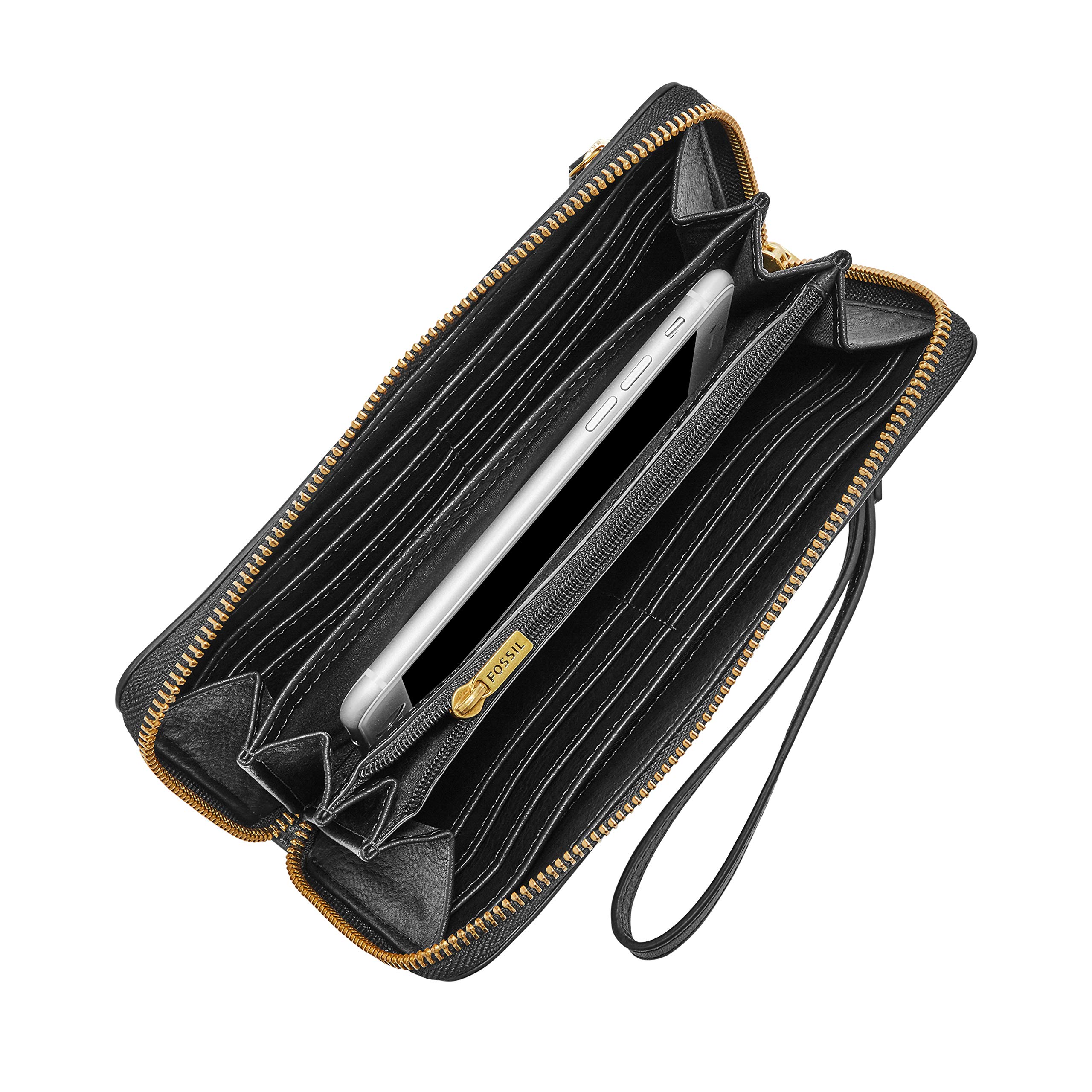 Fossil Women's Maya Leather Small Hobo Handbag & Logan Faux Leather RFID Zip Around Clutch Wallet Set - Black | Stylish Crossbody Purse for Work, Travel & Everyday Use