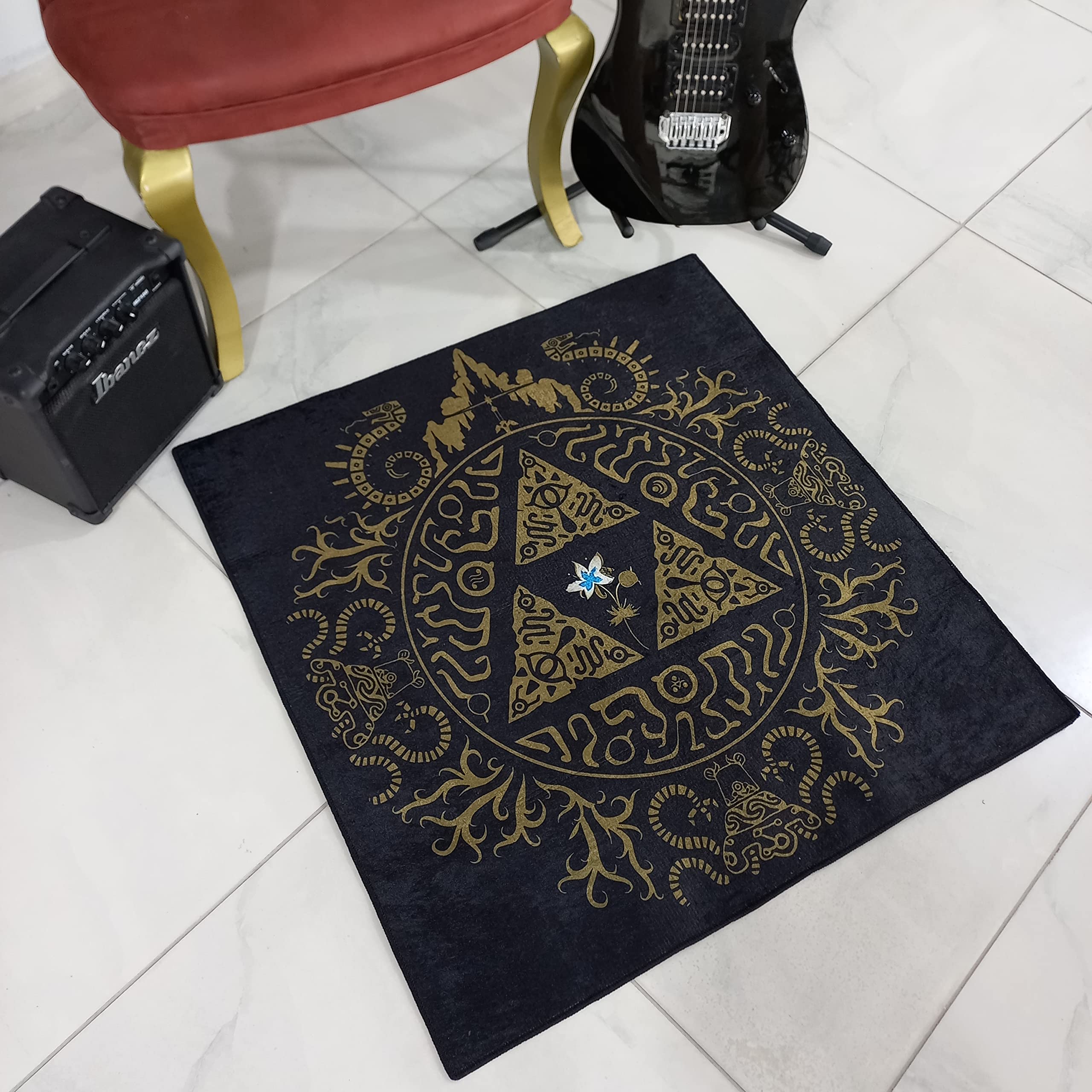 Premium 5x5 ft Round Video Game Rug - Soft Gamer Room Carpet, Gaming Chair Mat for Playroom & Living Room Decor - Ideal Gift for Gamers (Square Design, Durable & Comfortable) - Perfect for Gaming Setups, Bedrooms, and Esports Themed Spaces