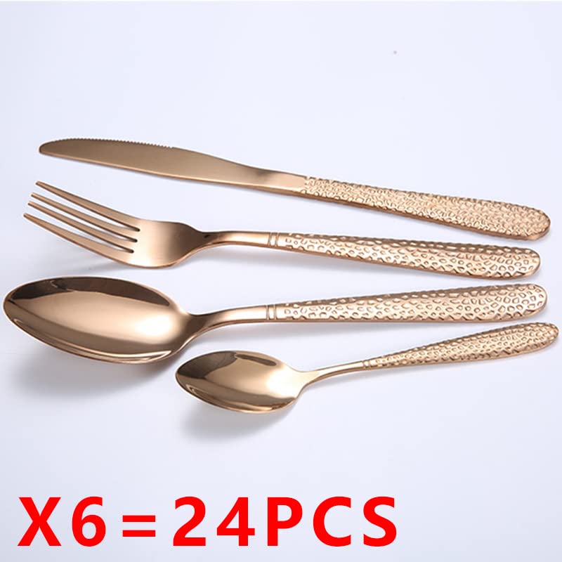 24-Piece Rose Gold Silverware Flatware Cutlery Set - Elegant Stainless Steel Dinnerware with Forks, Knives & Spoons for Wedding, Party & Home Dining (Plastic Handle, Dishwasher Safe)