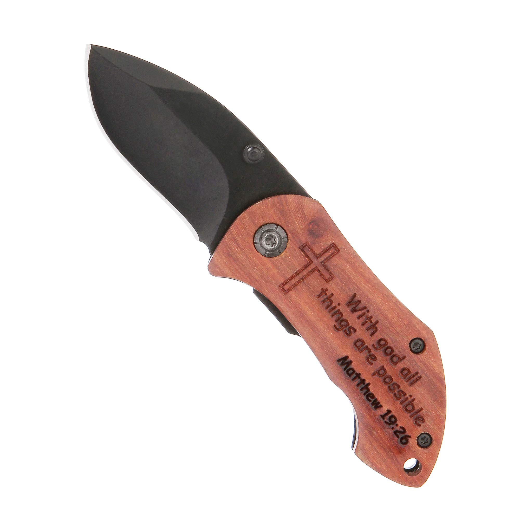FAYERXL Engraved Catholic Knife with Cross & Bible Verse - Christian Religious Scripture Gift for Hiking, Camping & Outdoor Adventures - Be Strong & Courageous Prayer Knife - Perfect for Faith-Based Gifts, Survival Gear & Christian Outdoorsmen