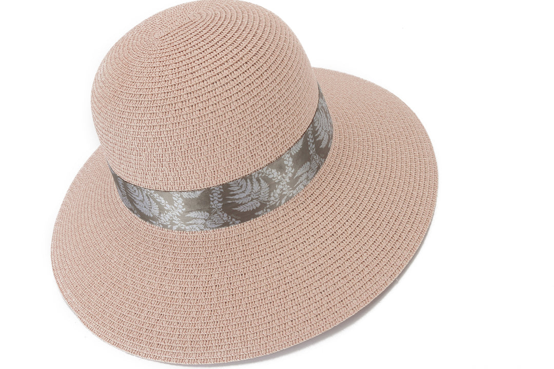 Elegant Orchid Pink Fern Lei Brown Hat - Stylish Floral Headpiece for Women - Perfect for Weddings, Parties & Hawaiian Luau Events