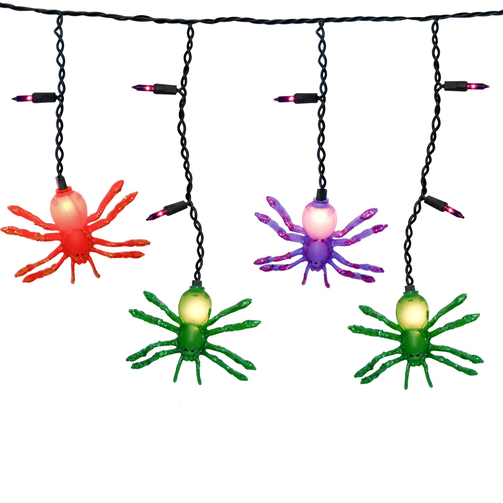 Halloween Spider String Lights Outdoor - 25 Mini Halloween Curtain Lights with 10 Colorful Spiders, 7Ft Halloween Decoration for Window, Patio, Stairs | Perfect for Halloween Party Decor, Home & Outdoor Halloween Lighting