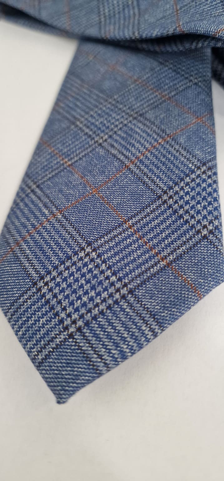 Marc Darcy George Light Blue Check Silk Tie for Men - Classic Business & Formal Wear Accessory - Perfect for Weddings, Office & Special Occasions