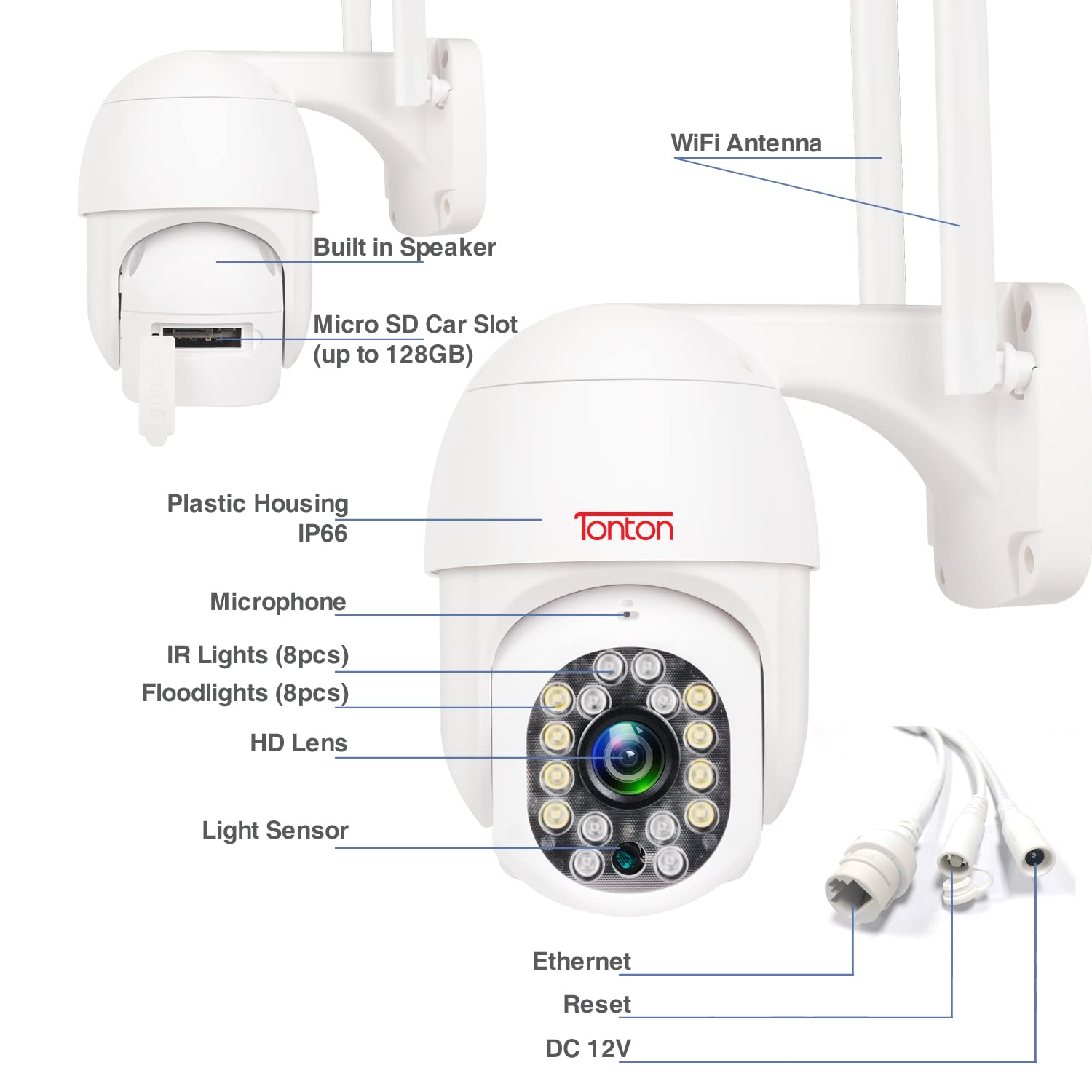 Tonton 2 Pack 1080P Wireless Outdoor Security Camera - WiFi PTZ Surveillance System with Two-Way Audio, Floodlight, Motion Detection & Human Auto Tracking | 100ft Night Vision, IP66 Weatherproof | Ideal for Home Security, Baby/Pet Monitoring & Business Surveillance