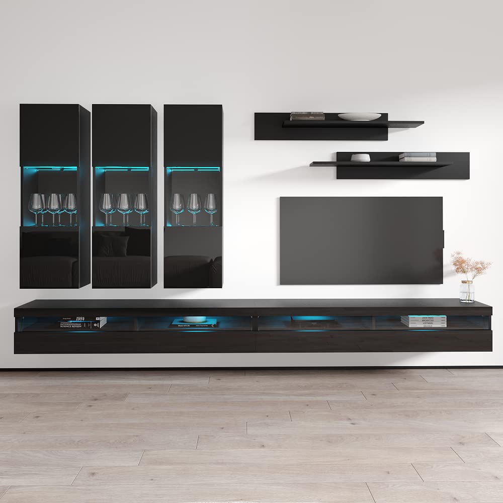 Modern Floating TV Stand with Storage & LED Lights - Wall-Mounted Entertainment Center for Bedroom & Living Room - 35