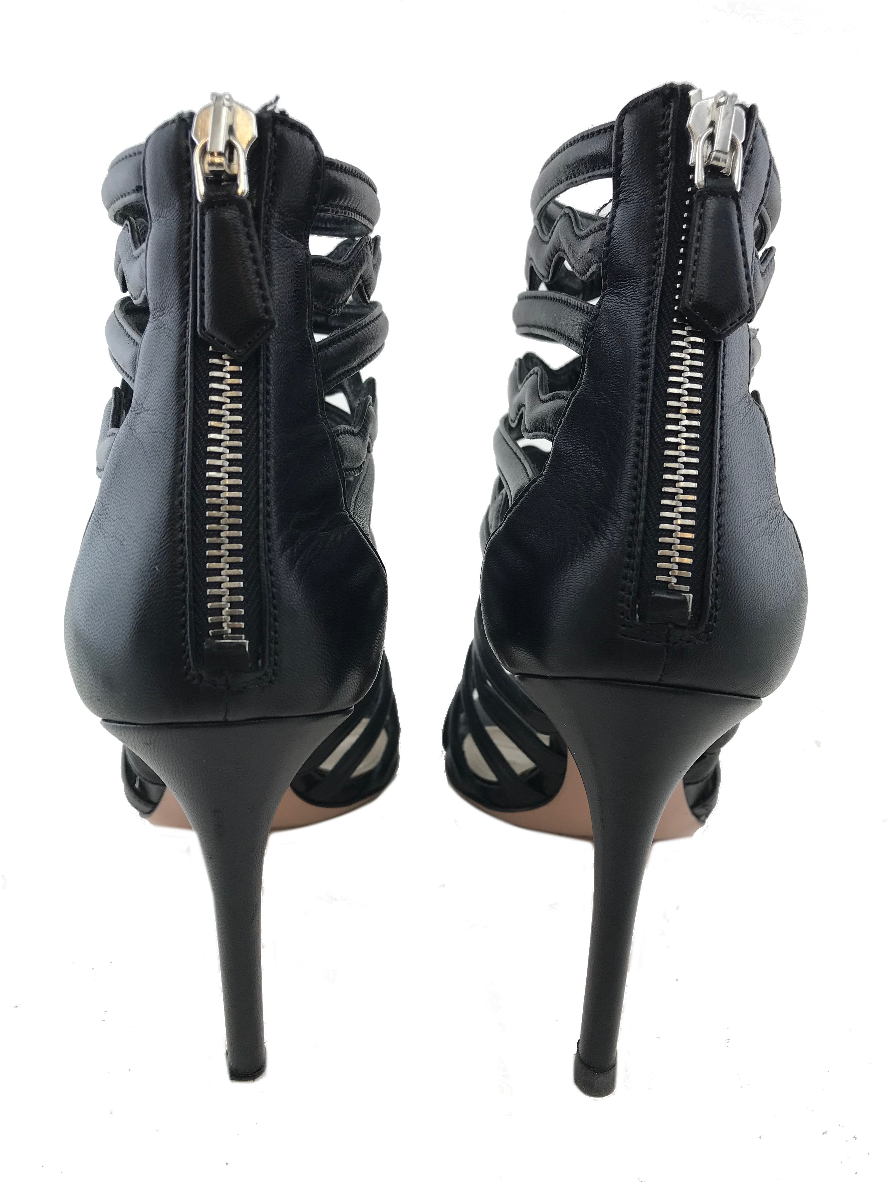 Prada Leather Strappy Caged Heel Sandals Women's Size 8 | Luxury Designer High Heels for Parties, Weddings & Evening Events