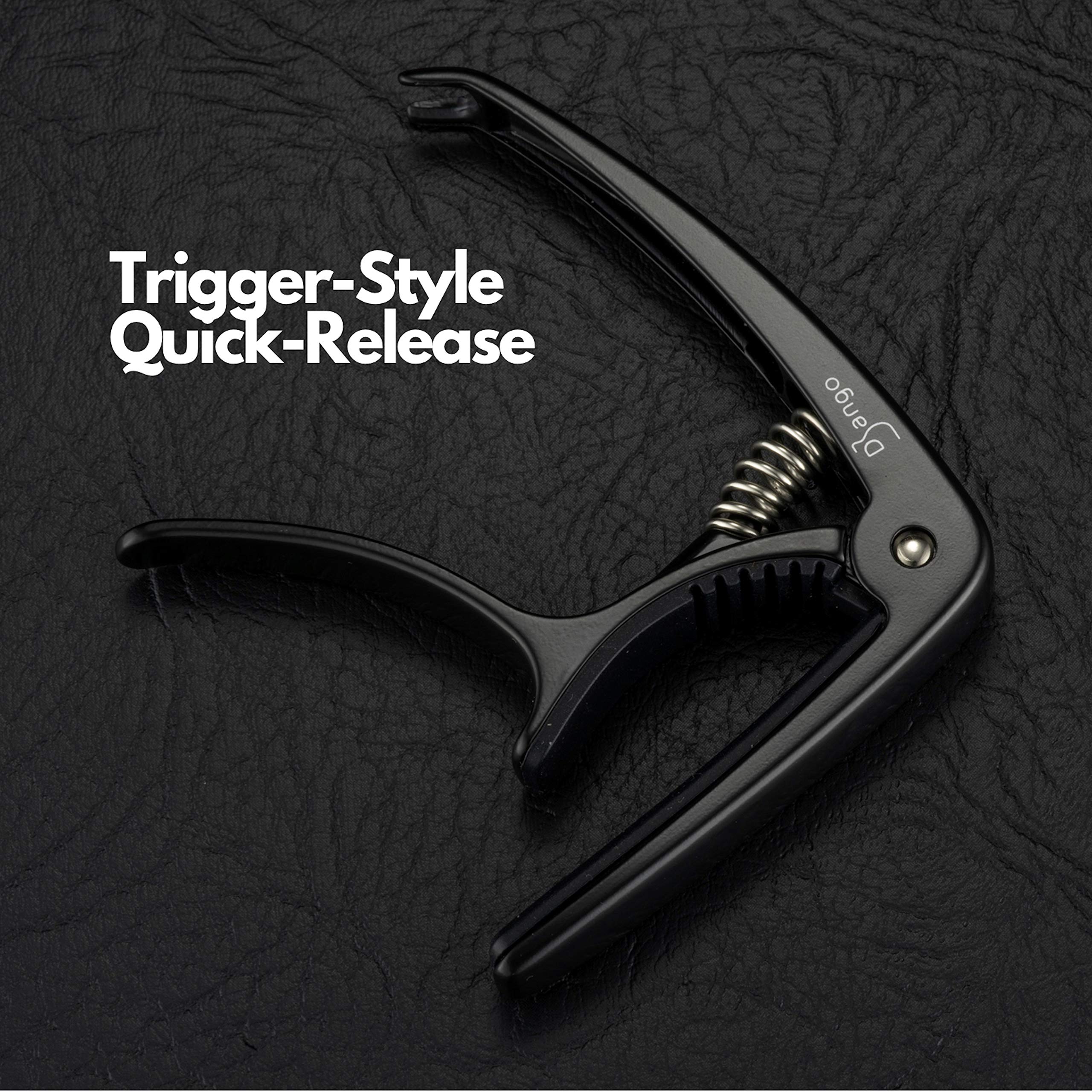 Django Guitar Capo by Pick Geek - Premium Quick-Release Capo for Acoustic, Electric, Ukulele & Classical Guitars - Black with Extra Padding & Peg Puller - Perfect for String Changing & Neck Protection - Ideal for Live Performances, Studio Recording & Practice Sessions