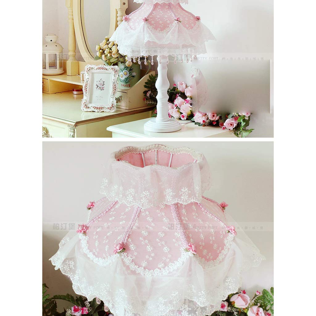 WENGAN Pink Lace Fabric Table Lamp - Multifunctional Bedside Desk Lamp for Bedroom, Office, Princess & Girl Room Decor - Perfect for Reading, Studying & Nightstand Lighting