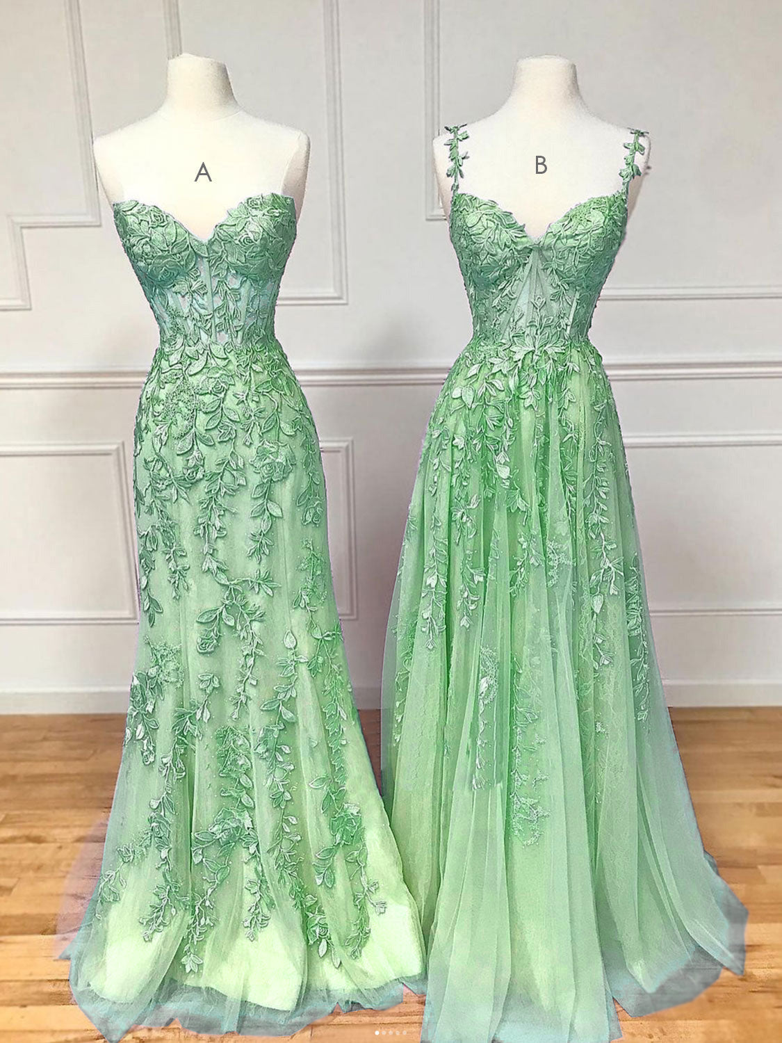 Elegant A-Line Tulle Lace Green Long Prom Dress | Formal Evening Gown for Graduation, Homecoming, Quinceañera & Special Occasions
