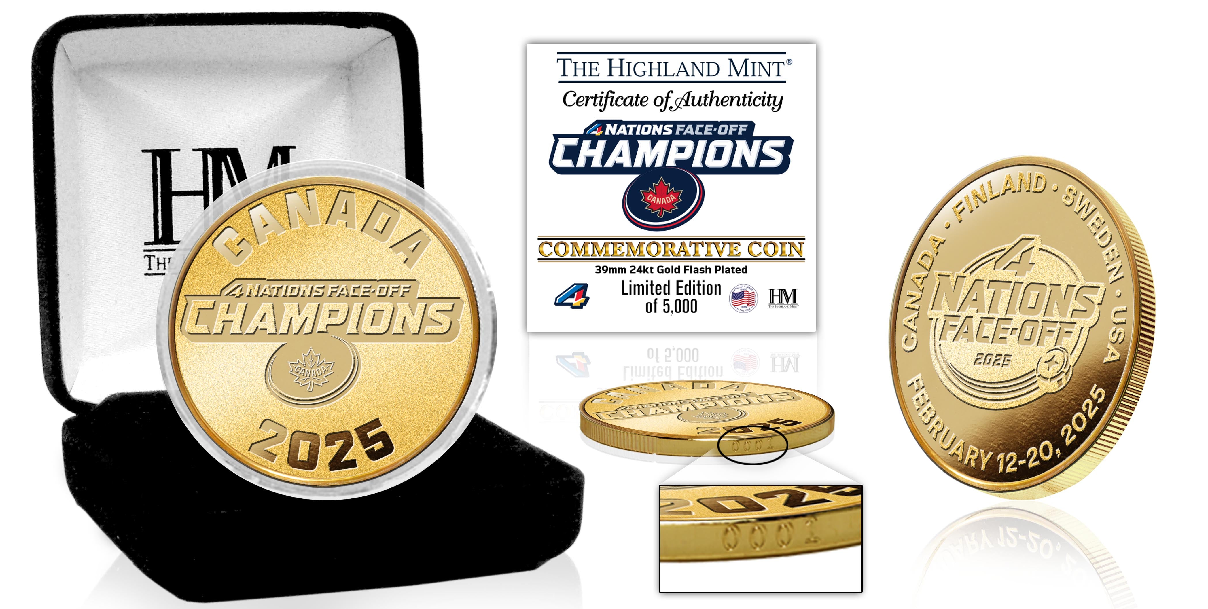 2025 Team Canada 4 Nations Face Off Champions Commemorative Gold Coin - Collectible Sports Memorabilia for Hockey Fans & Coin Collectors - Perfect for Display Cases, Gift Giving & Sports Collections