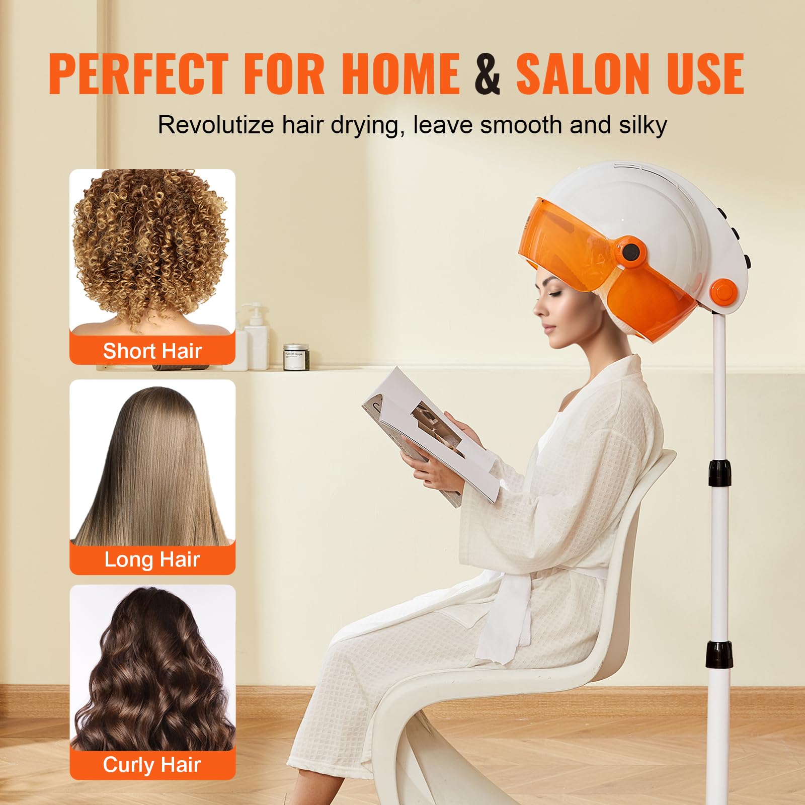 VEVOR 1875W Professional Hooded Bonnet Hair Dryer with Adjustable Speed, Temperature Control & Timer - Portable Roller Wheels for Salon & Home Use - Perfect for Deep Conditioning, Hair Treatments & Styling