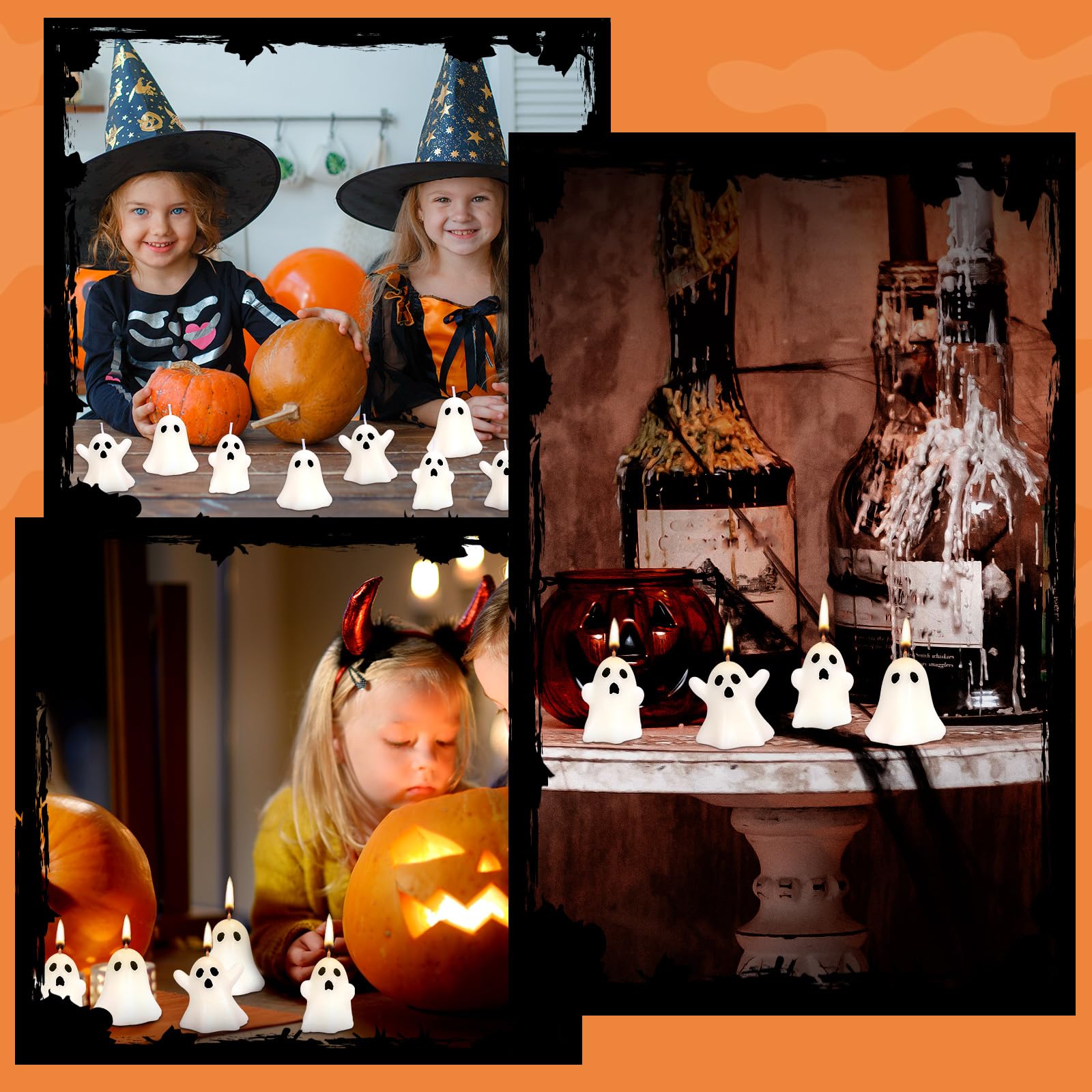 21 PCS Halloween Ghost Candles - Spooky White Floating Candles for Halloween Decorations, Dripless Wax Burning Candles - Perfect for Halloween Party Centerpieces, Haunted House Decor & Spooky Tablescapes