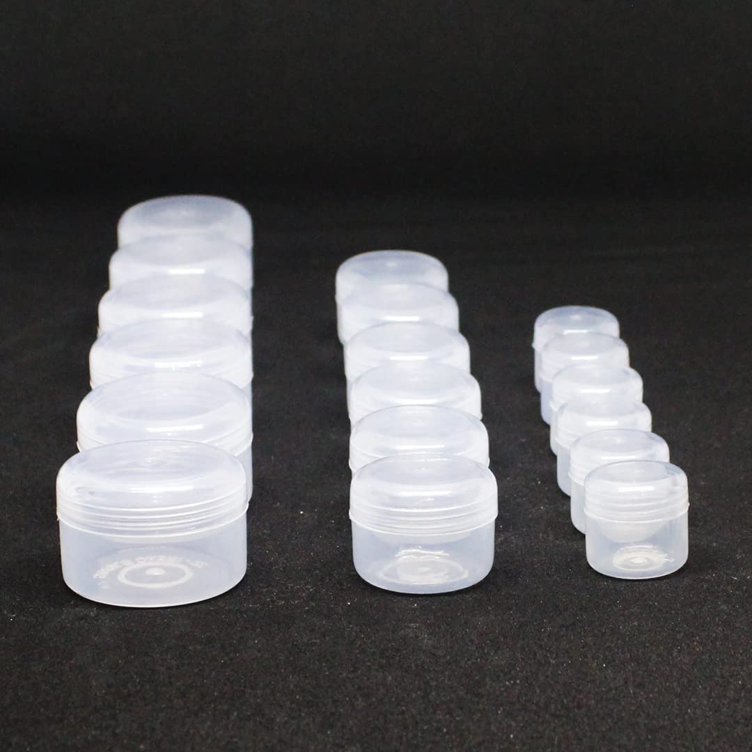 NSB Herbals Clear Transparent Empty Jars 5g/10g/20g - Small Containers for Eyeshadow, Makeup, Face Cream, Lip Balm, Jewelry, Watch Parts & Beads Storage - Perfect for DIY Cosmetics, Travel & Craft Organization