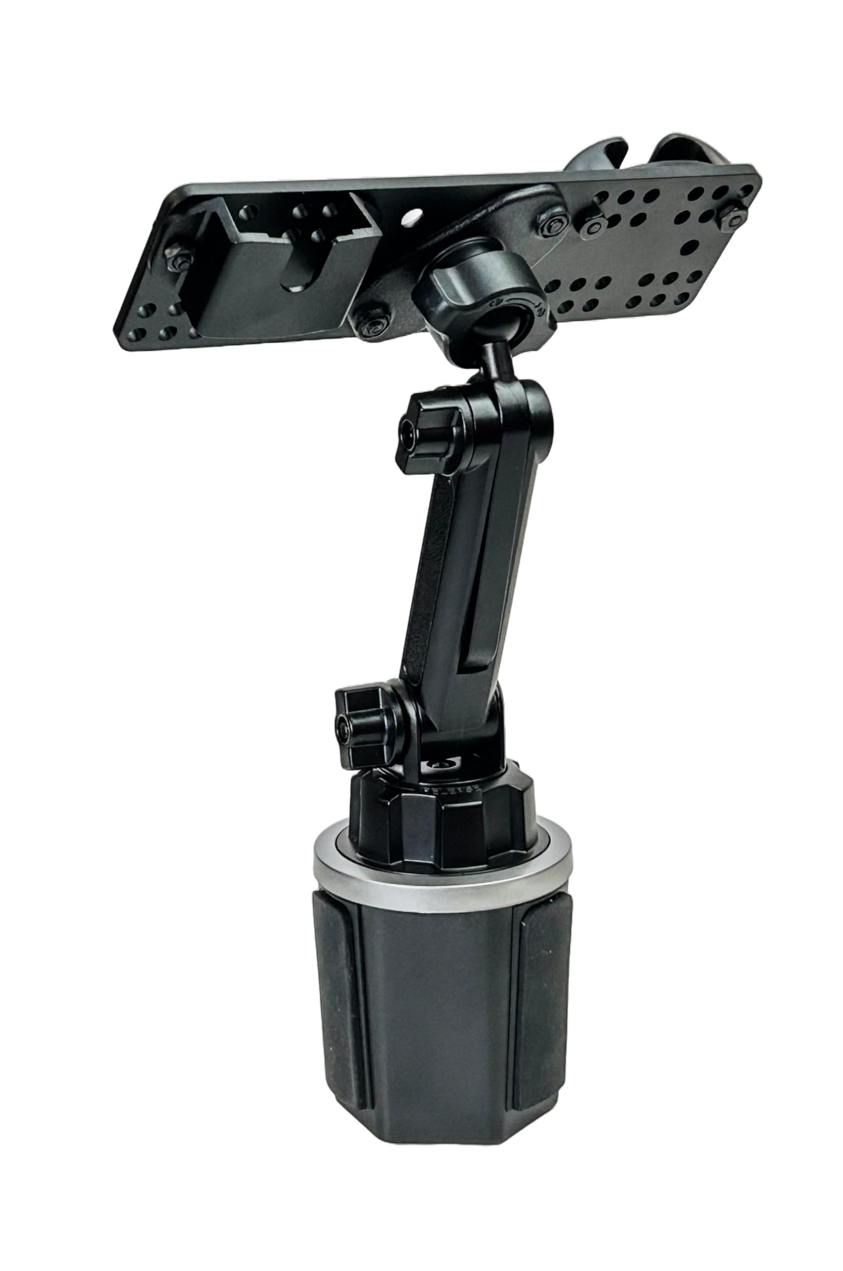 Universal Cup Holder Mount with Adjustable Height & Mic Holder - Compatible with Anytone, BaoFeng, Icom, Kenwood, Yaesu, Wouxun HT Radios - Perfect for Car, Truck, Jeep & Off-Road Adventures