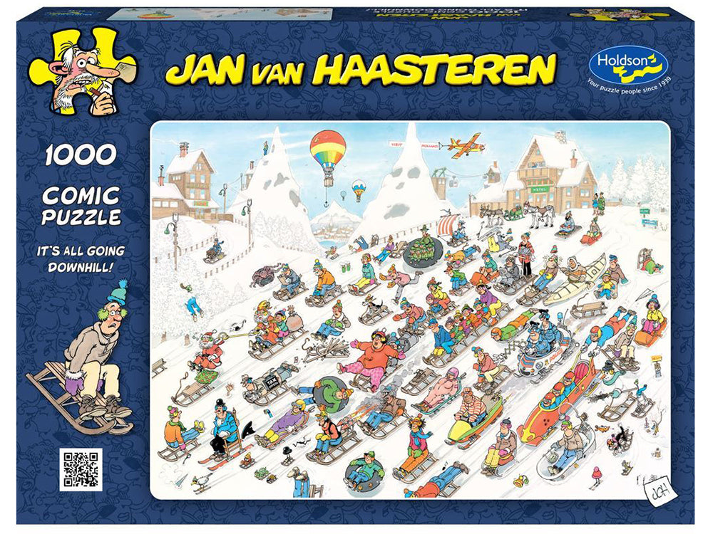 Jan Van Haasteren 1000 Piece Jigsaw Puzzle - It's All Going Downhill - Fun Family Game Night Activity & Stress Relief for Adults