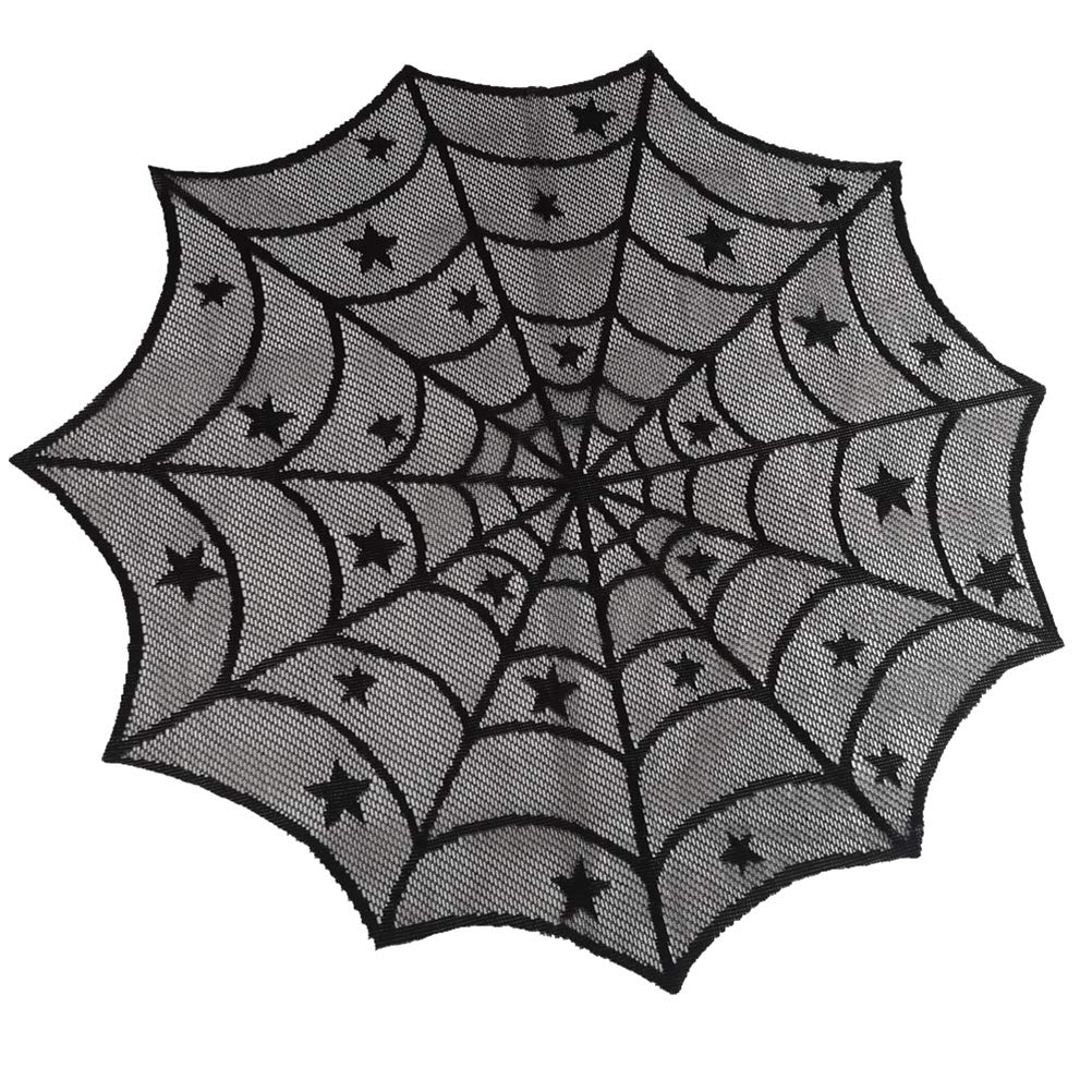 ABOOFAN Black Pentagram Spider Web Round Tablecloth - Halloween Decor Polyester Table Cover for Dinner Party, Witch Theme, Gothic Decorations - Perfect for Halloween Parties, Home Decor, and Themed Events