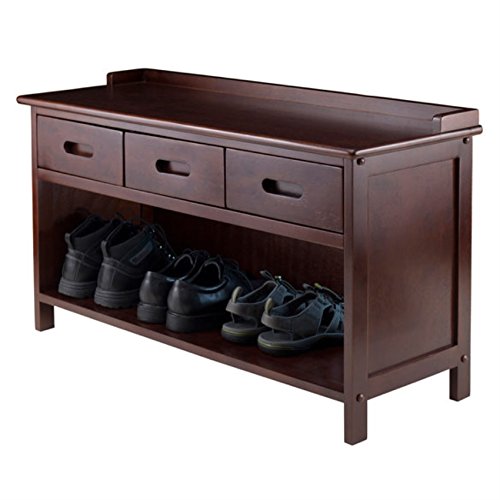Ergode Adriana Storage Bench with 3 Drawers - Comfortable Seating & Ample Storage Space - Walnut Finish (94038-VV) - Perfect for Entryway, Bedroom or Living Room Organization