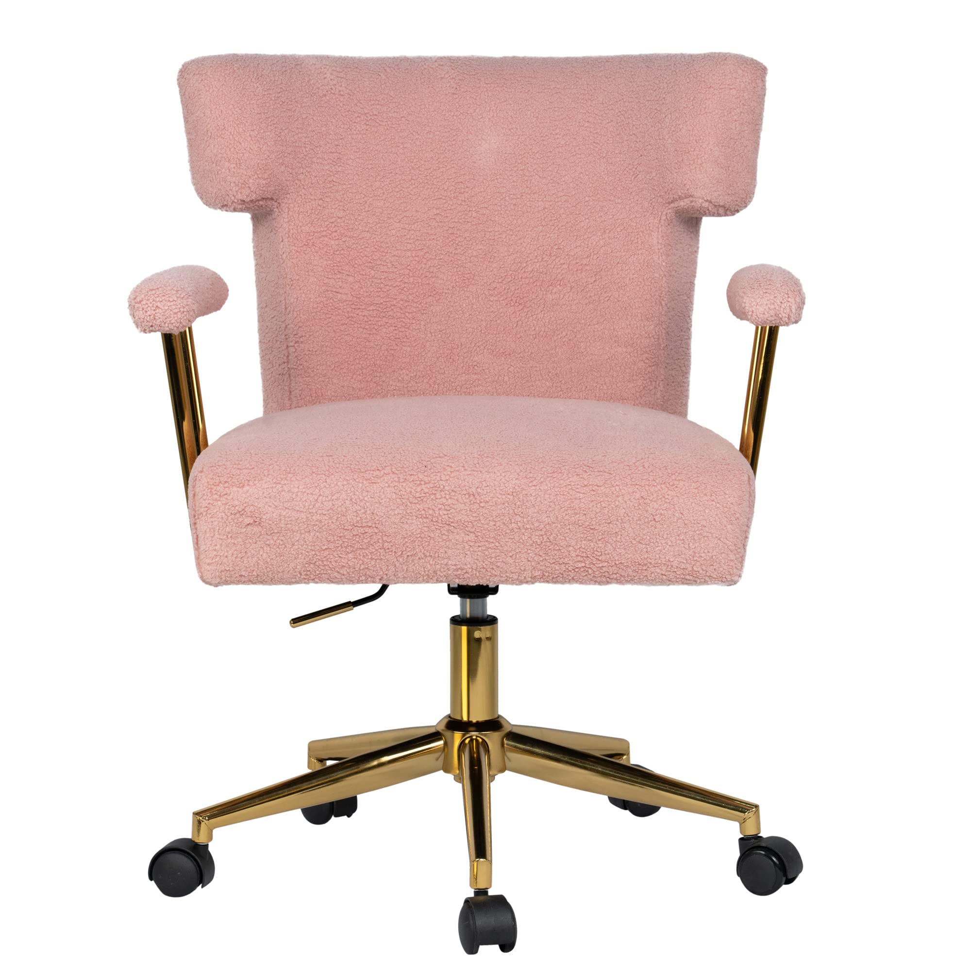 HomVent Faux Fur Swivel Chair with Arms - Upholstered Curved Back Fluffy Vanity Makeup Chair for Bedroom, Dressing Room & Home Office