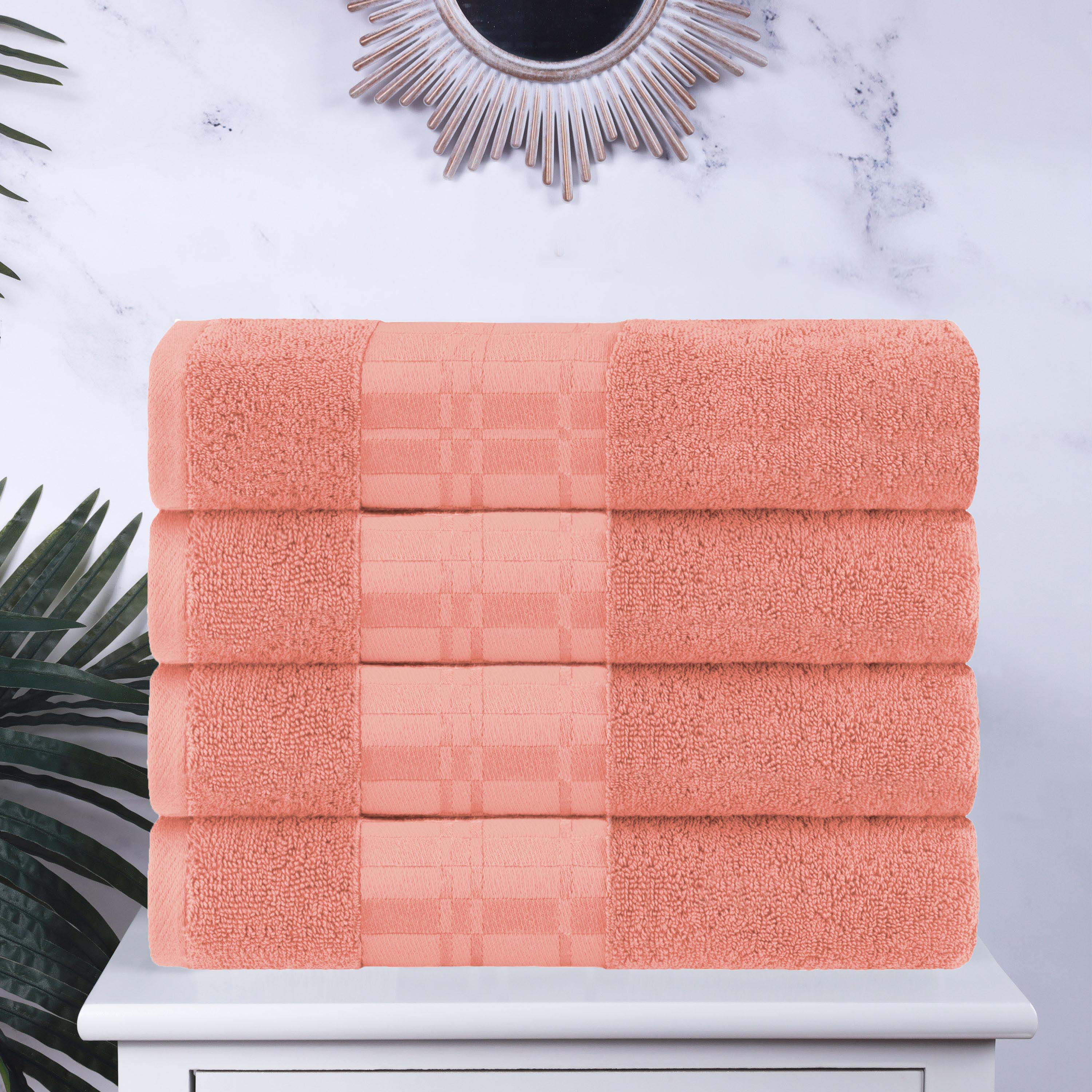 Larissa Cotton Geometric Embroidered Border Bath Towels Set of 4 - Soft Absorbent Quick-Dry Luxury Towels for Spa, Bathroom, Pool & Beach Use
