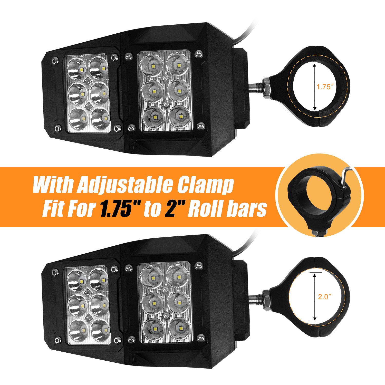 UTV RZR Off-Road Side Rear View Mirrors with LED Spot Light - Compatible with Polaris RZR XP 1000/900, Yamaha Rhino, Honda Pioneer/Talon, Kawasaki Teryx (1.75-2