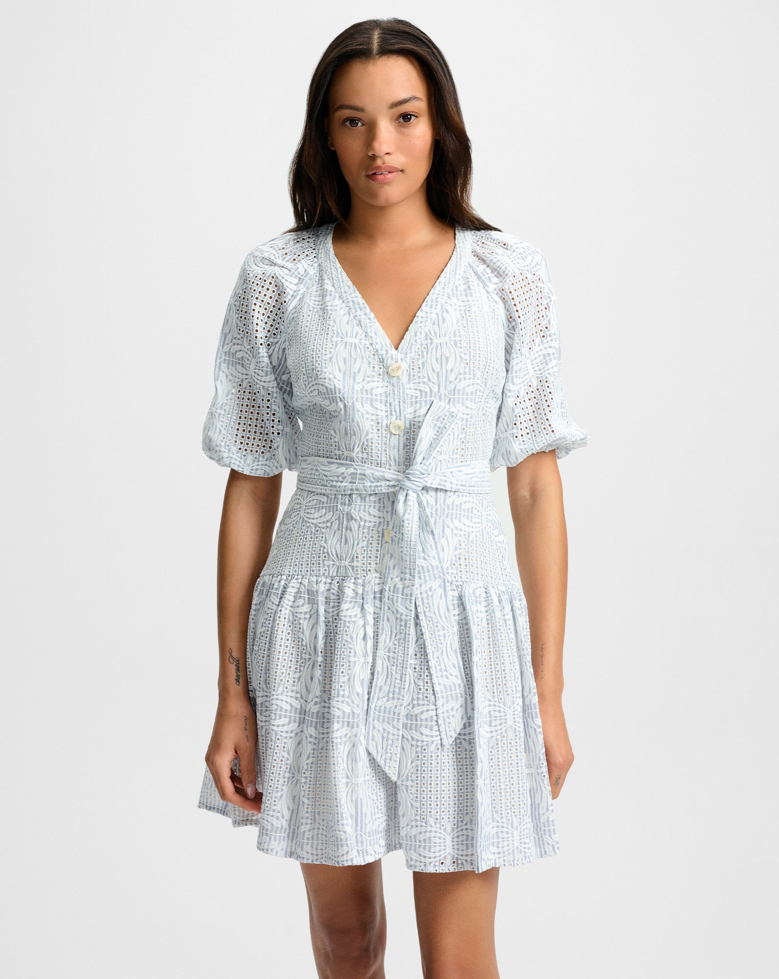 Bobbie Eyelet Mini Dress - Floral Lace Summer Dress for Women | Perfect for Beach Vacations, Date Nights & Outdoor Parties