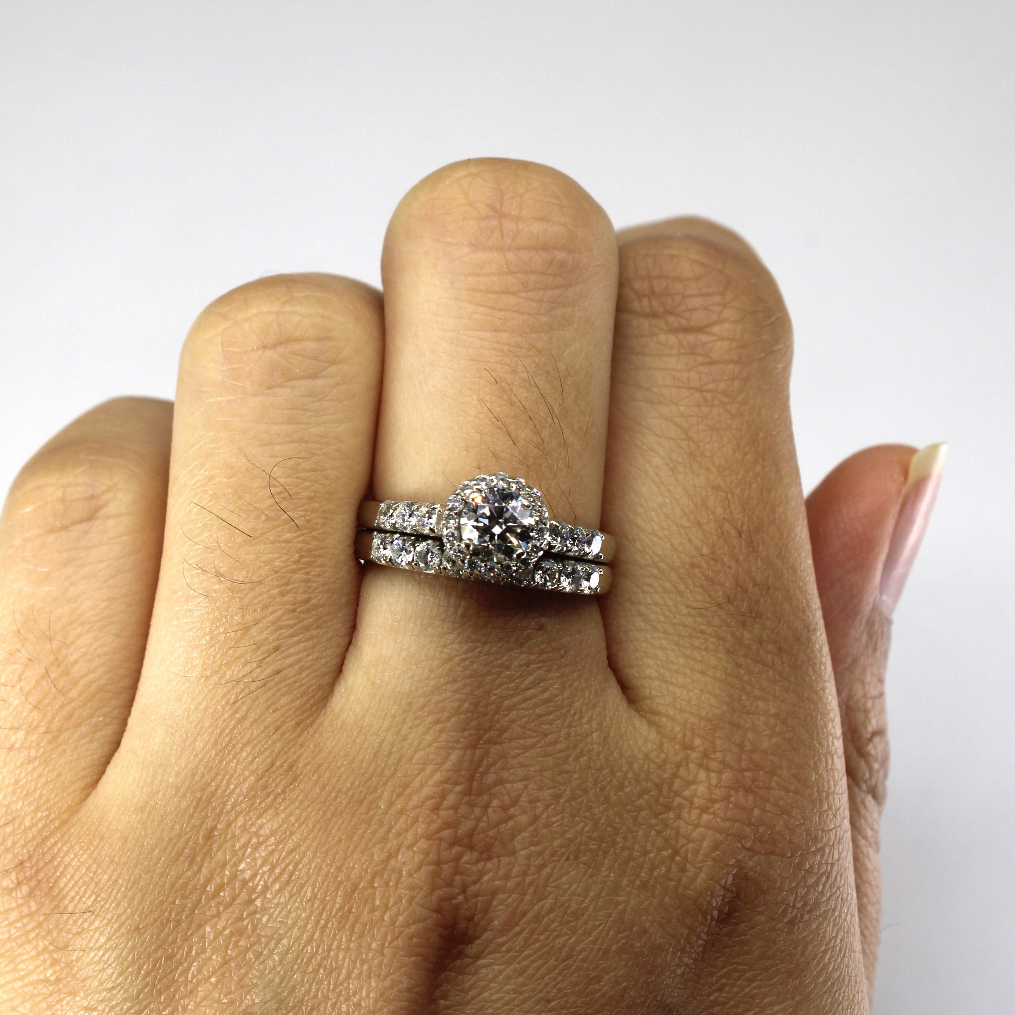 1.37ctw Halo Diamond Engagement Ring Set - SI2 G Clarity, Size 7 | Wedding Proposal, Anniversary Gift, Bridal Jewelry