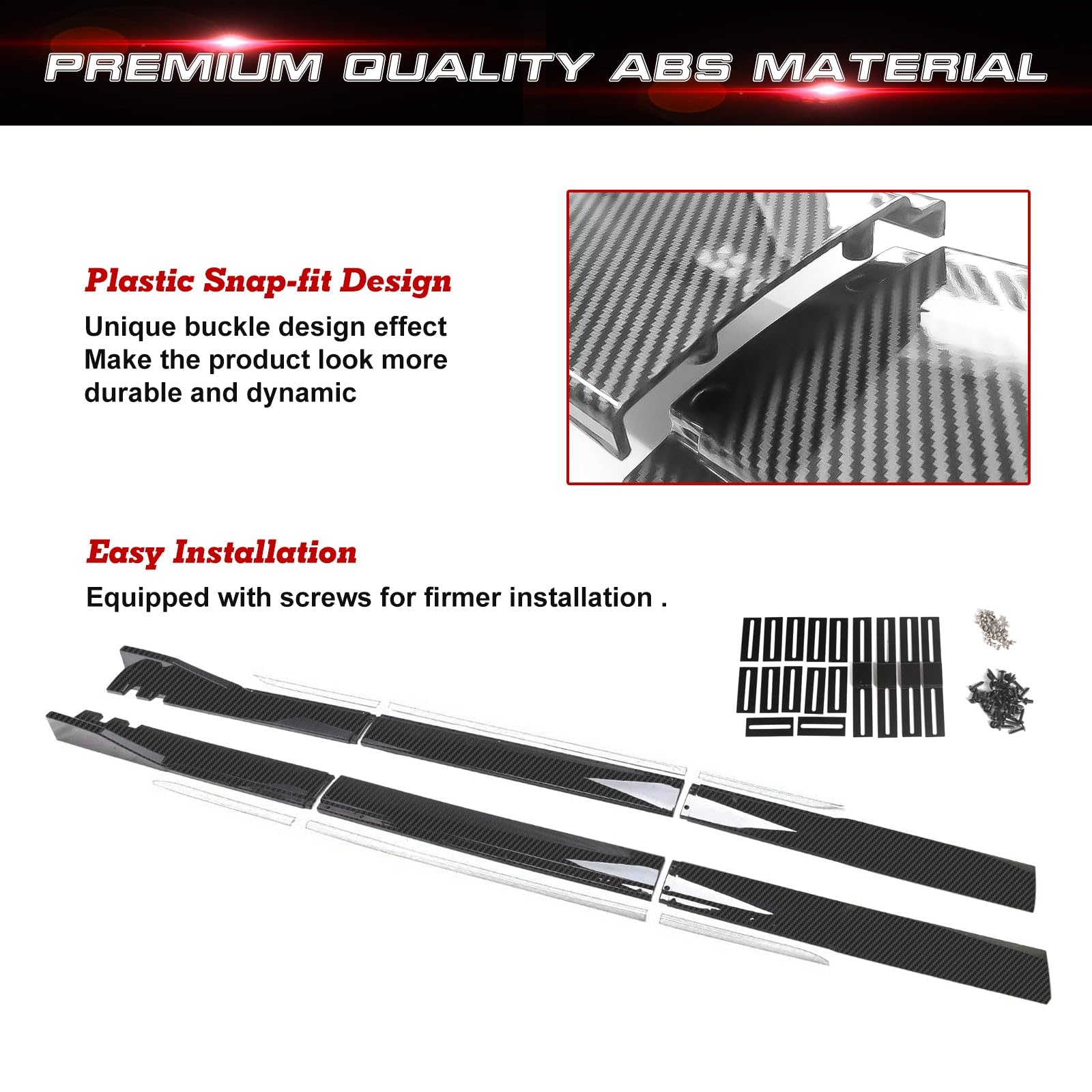 Xotic Tech Universal Car Side Skirts - Rocker Panel Protector with Splitter Winglets & Diffuser Bottom Line Extension Body Kit | Perfect for Street Racing, Car Shows & Daily Driving Protection
