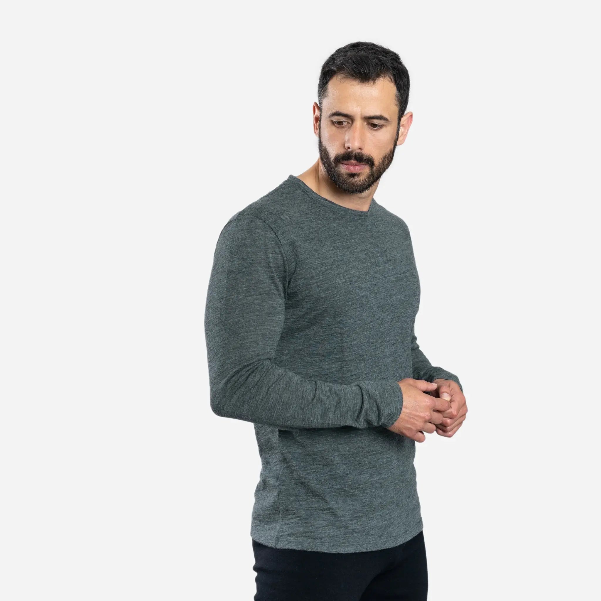 Premium Men's Alpaca Wool Long Sleeve T-Shirt - 160 Ultralight Thermal Base Layer for Hiking, Camping & Winter Outdoor Activities