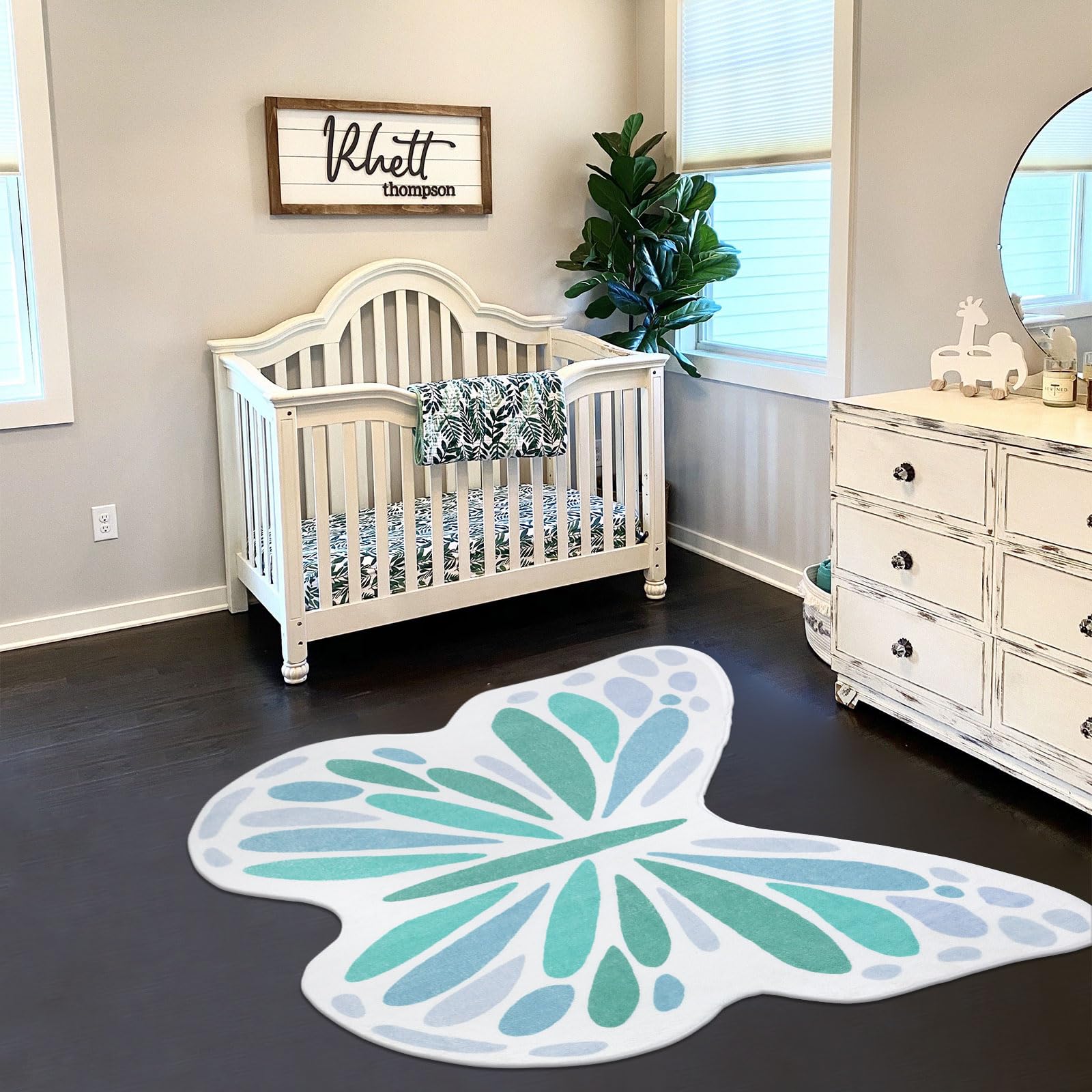 Topotdor Soft Washable Butterfly Kids Rug - 49x59 Inch Non-Slip Nursery Carpet for Girls Bedroom, Toddler Playroom & Living Room Decor (Green) | Perfect for Playtime, Learning Activities & Cozy Floor Seating