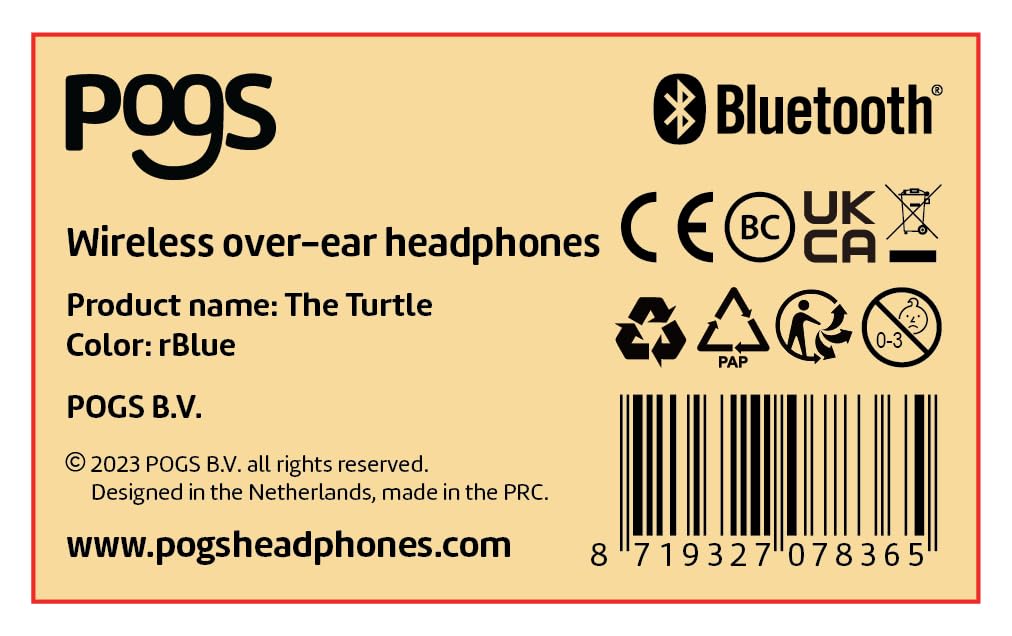 POGS Wireless Over-Ear Noise Cancelling Headphones with 85dB Volume Limit - Adjustable, Durable Design with Built-in Mic & Music Sharing - Turtle Blue | Perfect for Travel, Work & Gaming