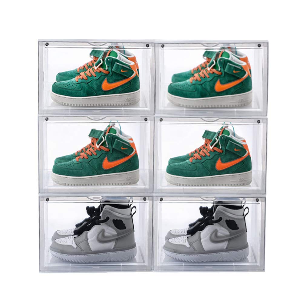 AOTENG STAR 6-Pack Clear Plastic Shoe Storage Box - Foldable, Stackable Shoe Organizer for Men & Women | Perfect for Closet, Bedroom, and Entryway Organization